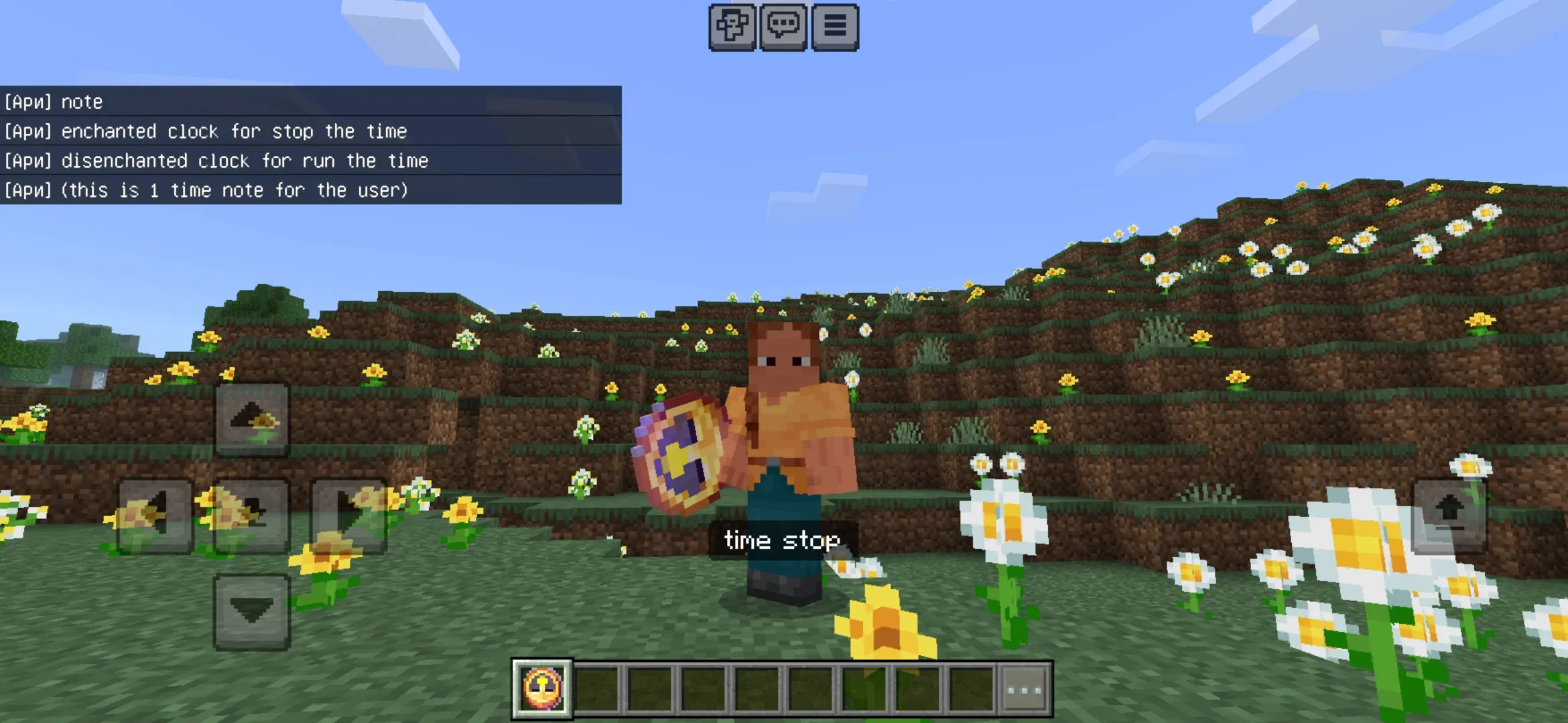 Options from Time Stop Mod for Minecraft PE