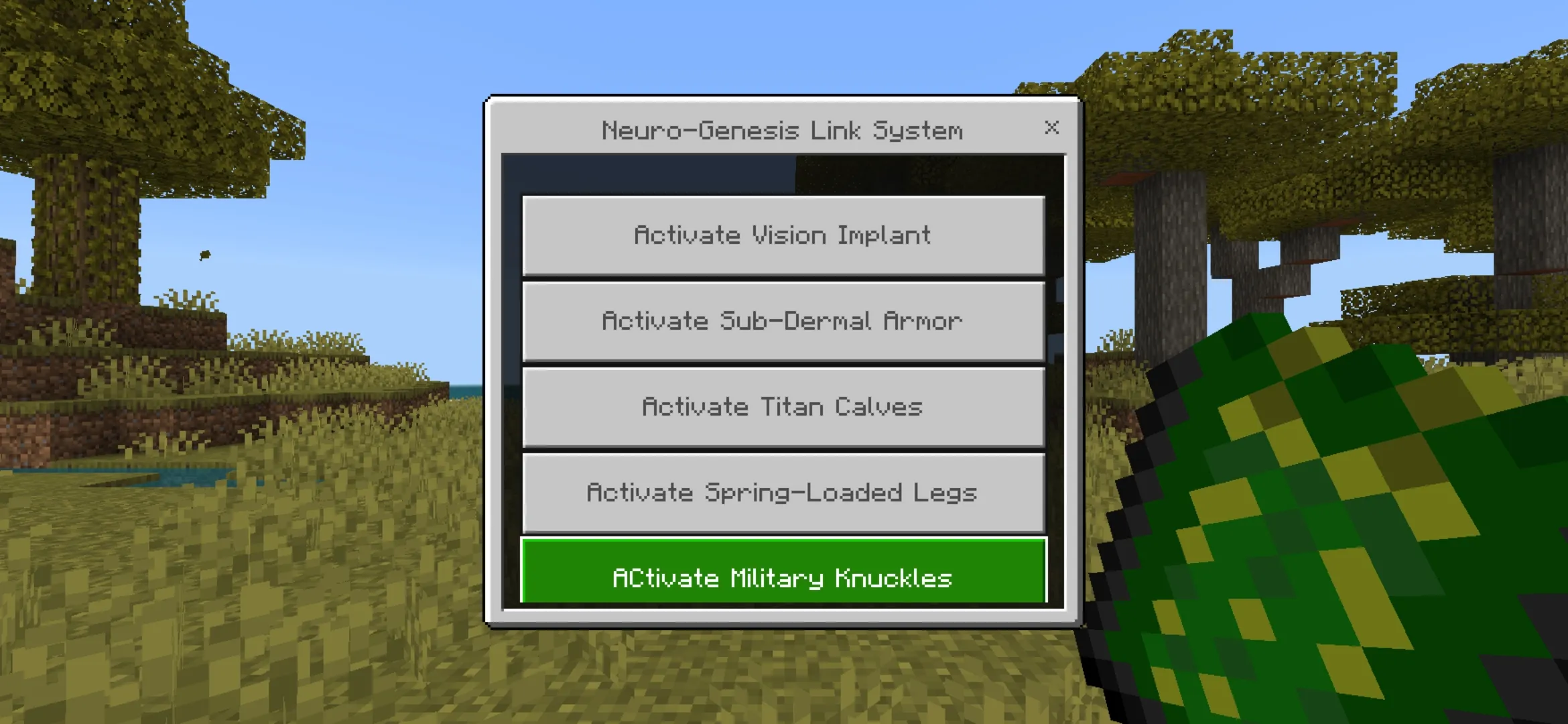 Settings from Neuro and Cyber Implants Mod for Minecraft PE