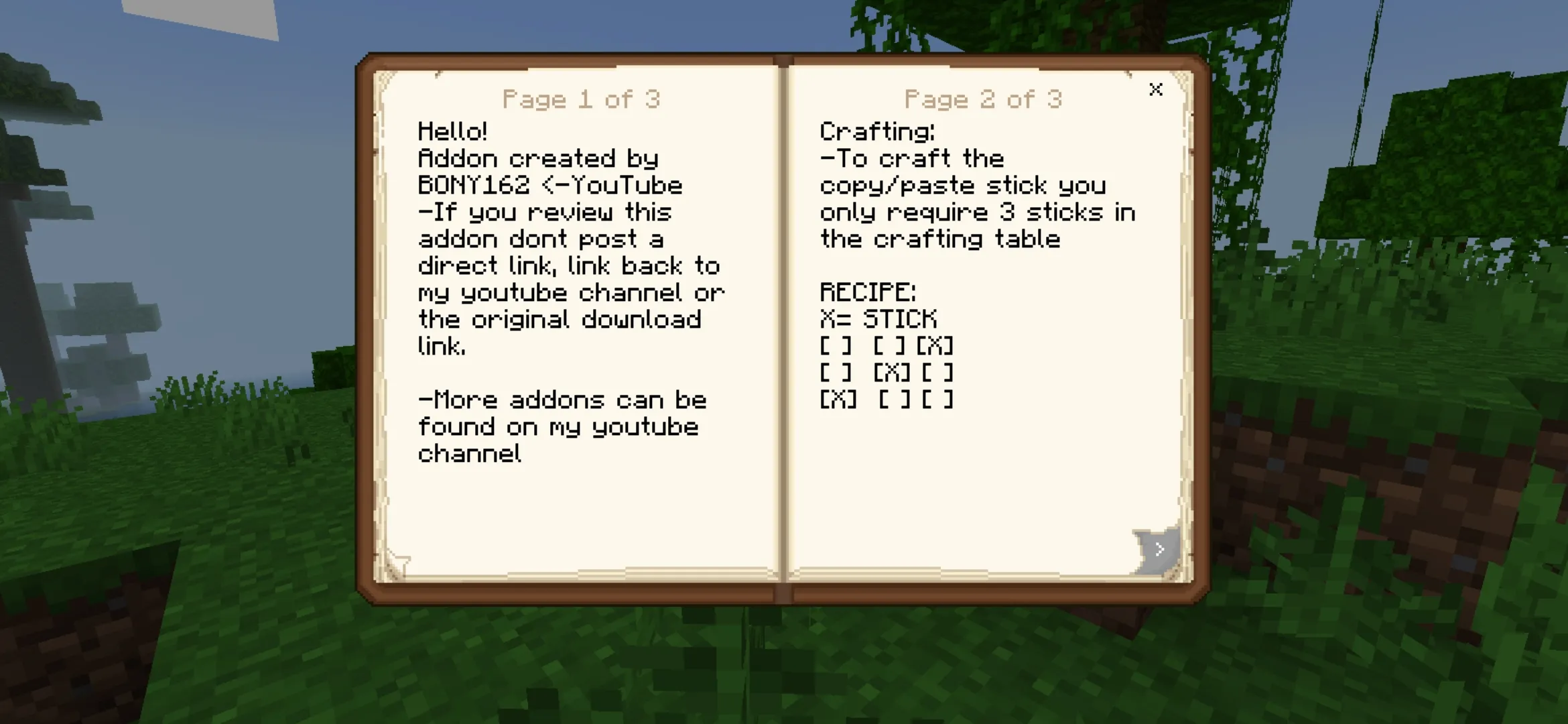 Book from Copy and Paste Mod for Minecraft PE