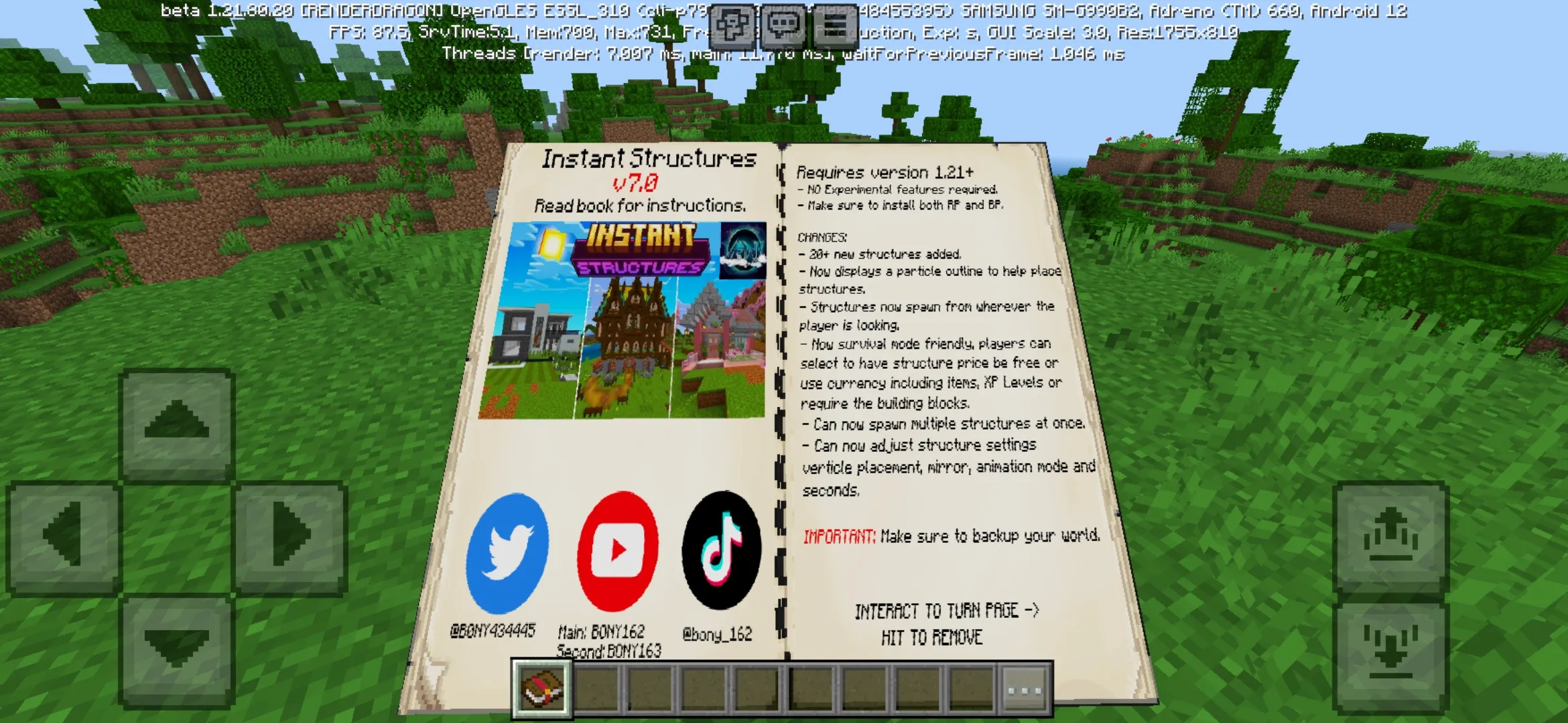 Book from Instant Structures Mod for Minecraft PE