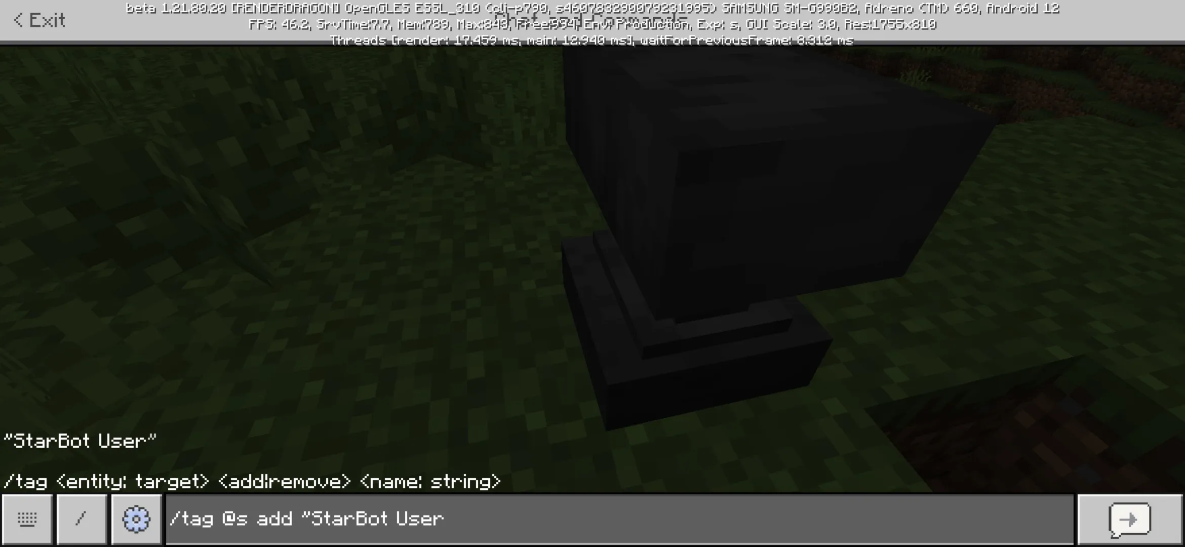 Command from Fake Player Mod for Minecraft PE
