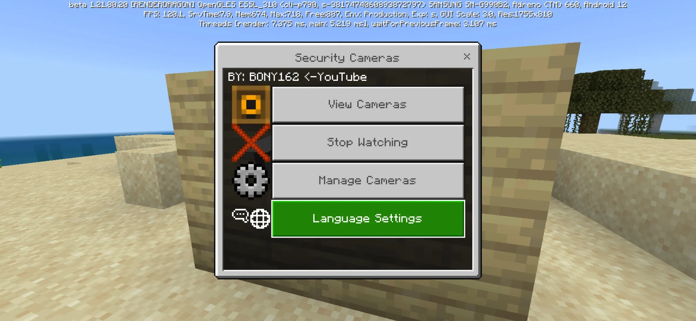 Info from Security Cameras Mod for Minecraft PE