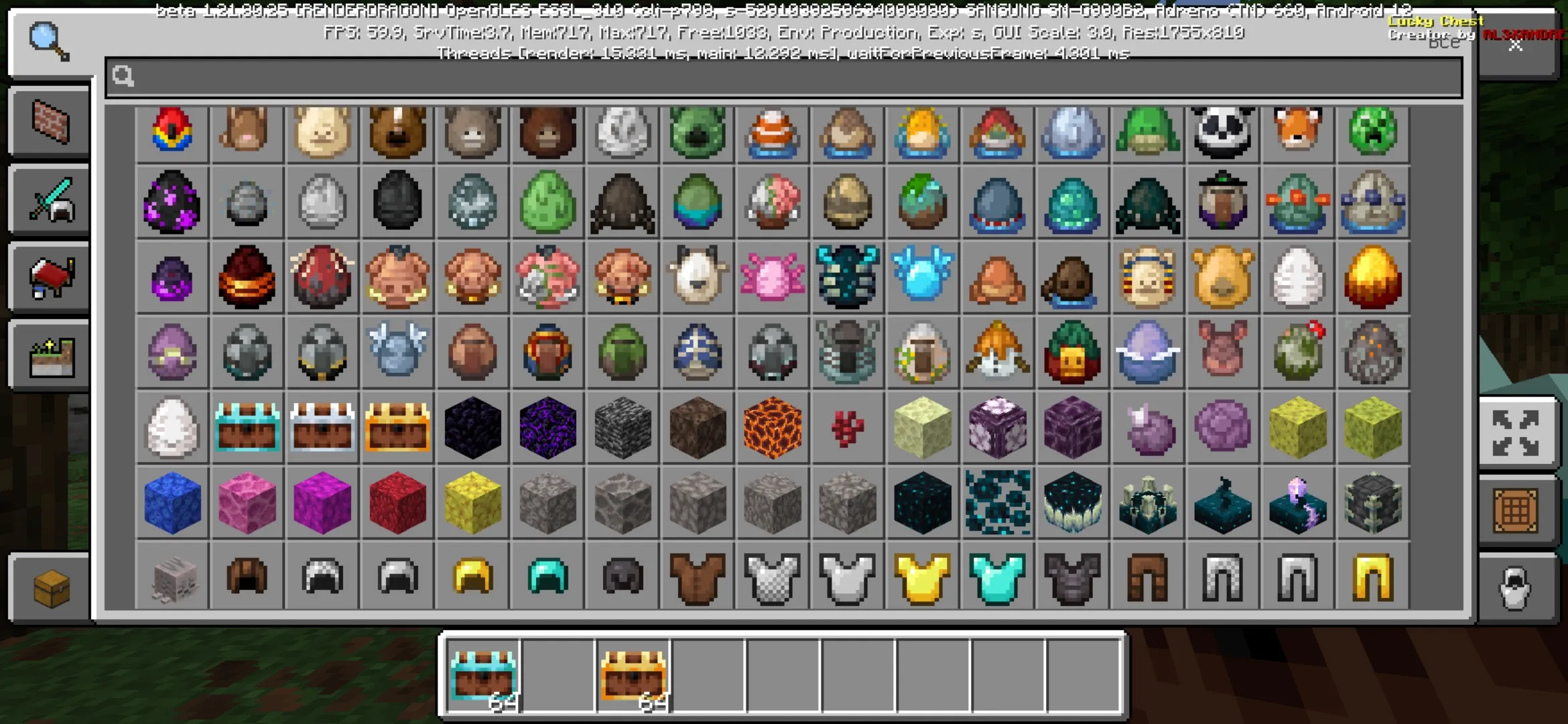Inventory from Lucky Chests Mod for Minecraft PE
