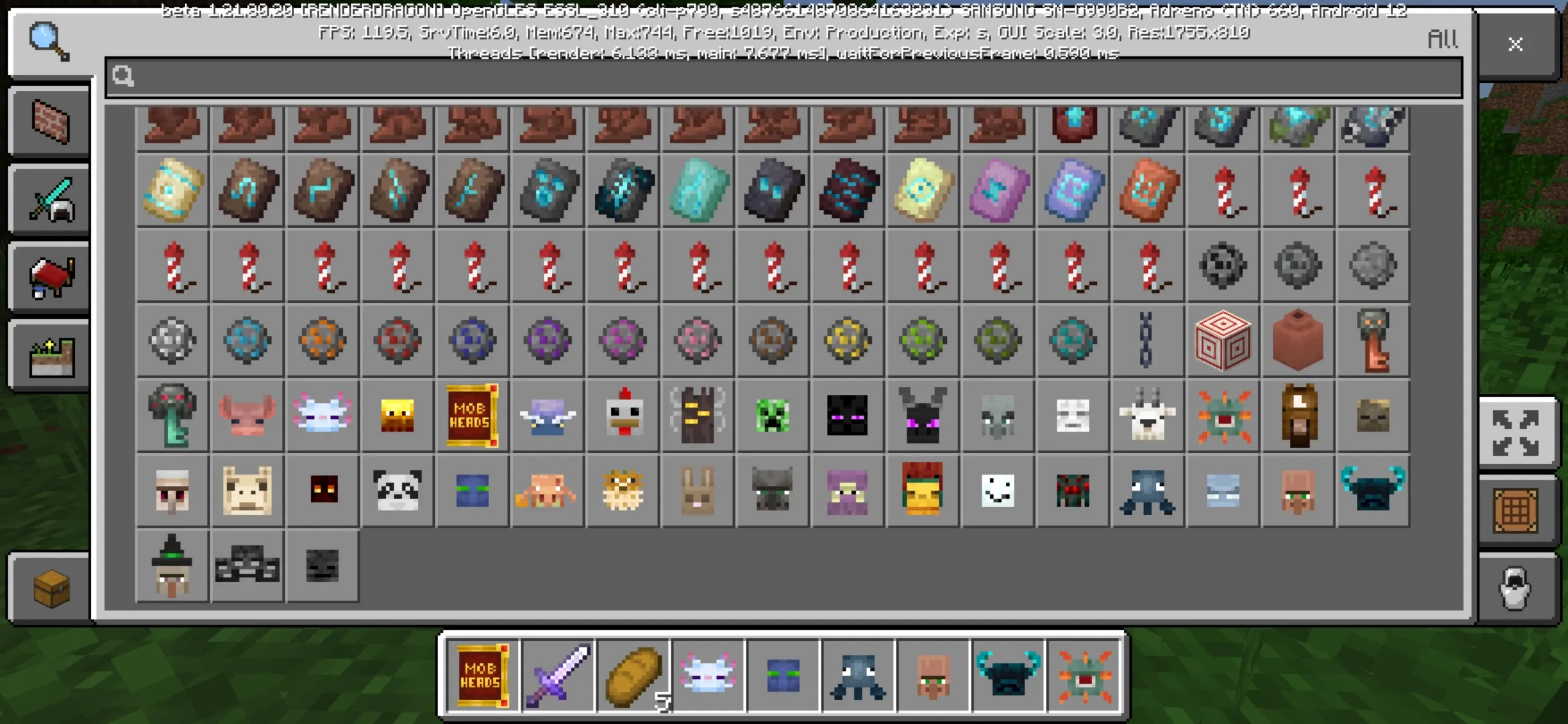Inventory from Mob Heads Mod for Minecraft PE
