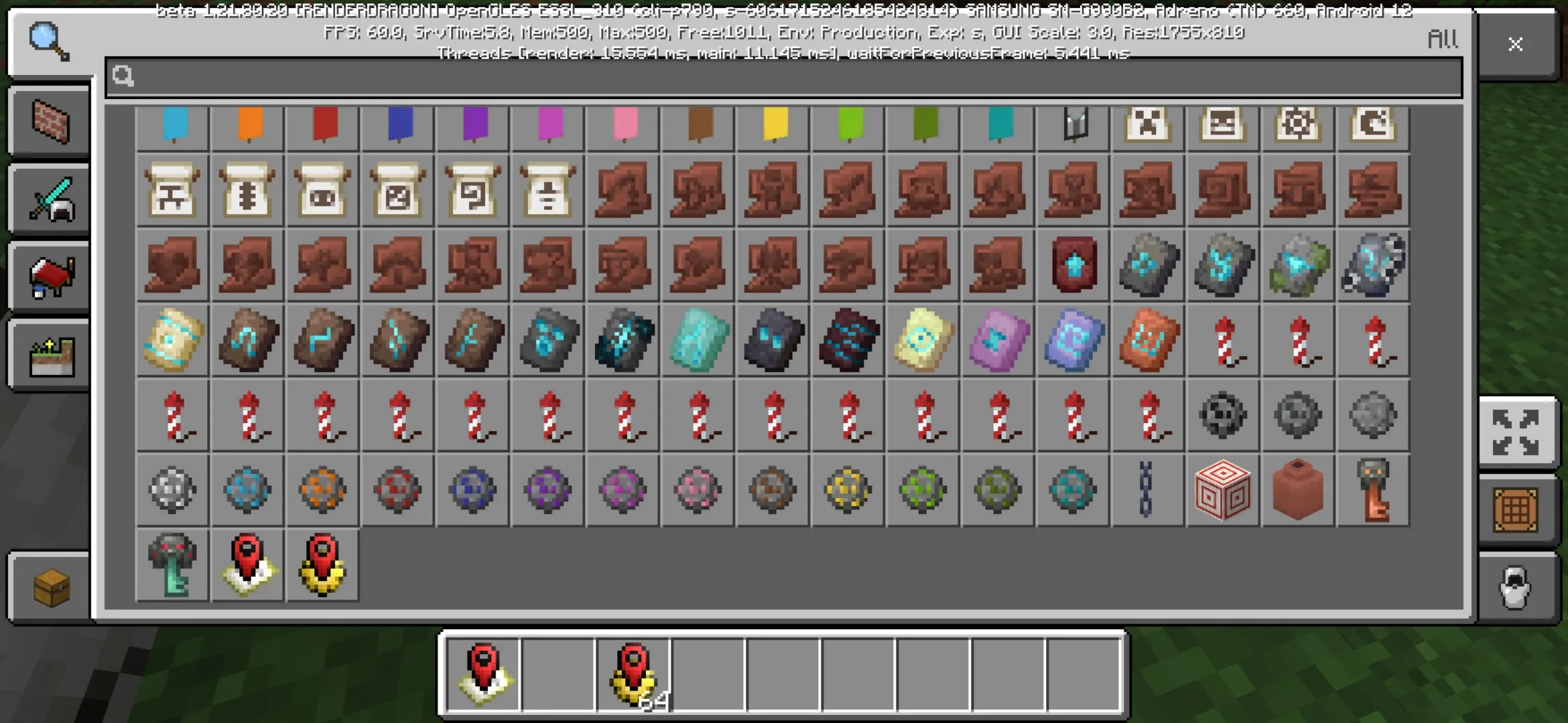 Inventory from Waypoint Mod for Minecraft PE