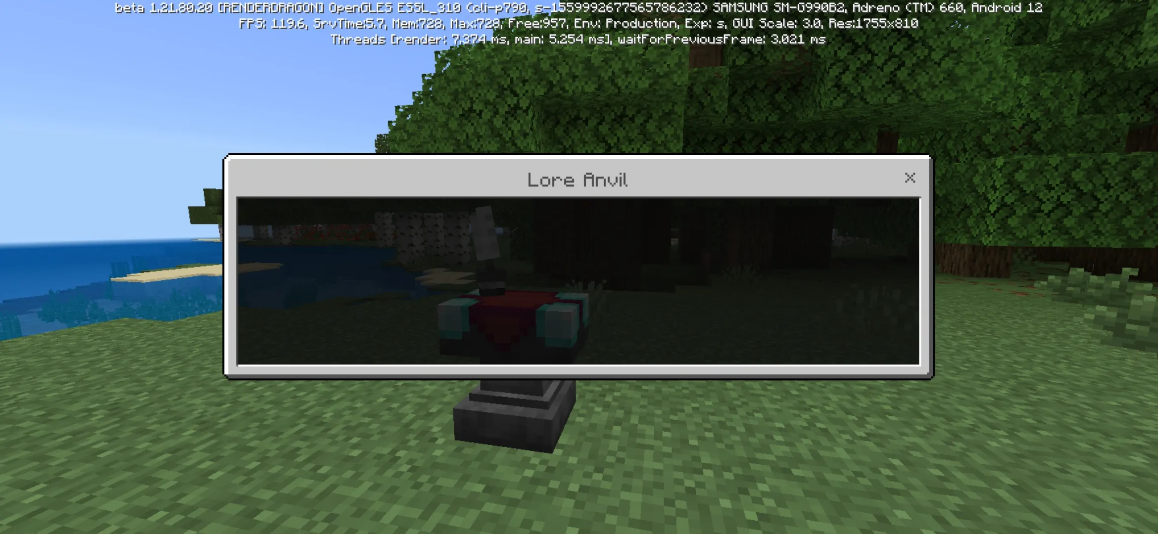 Menu from Lore Anvil Mod for Minecraft PE