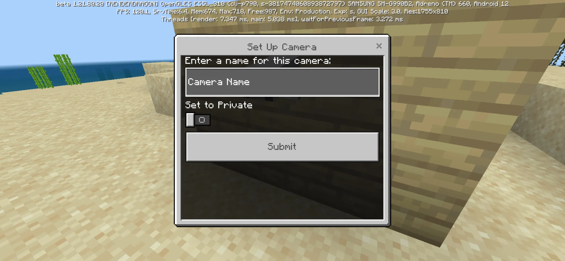 Menu from Security Cameras Mod for Minecraft PE