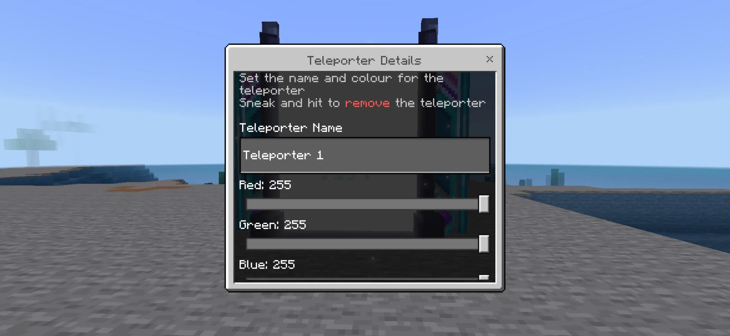 Menu from Teleporter Mod for Minecraft PE