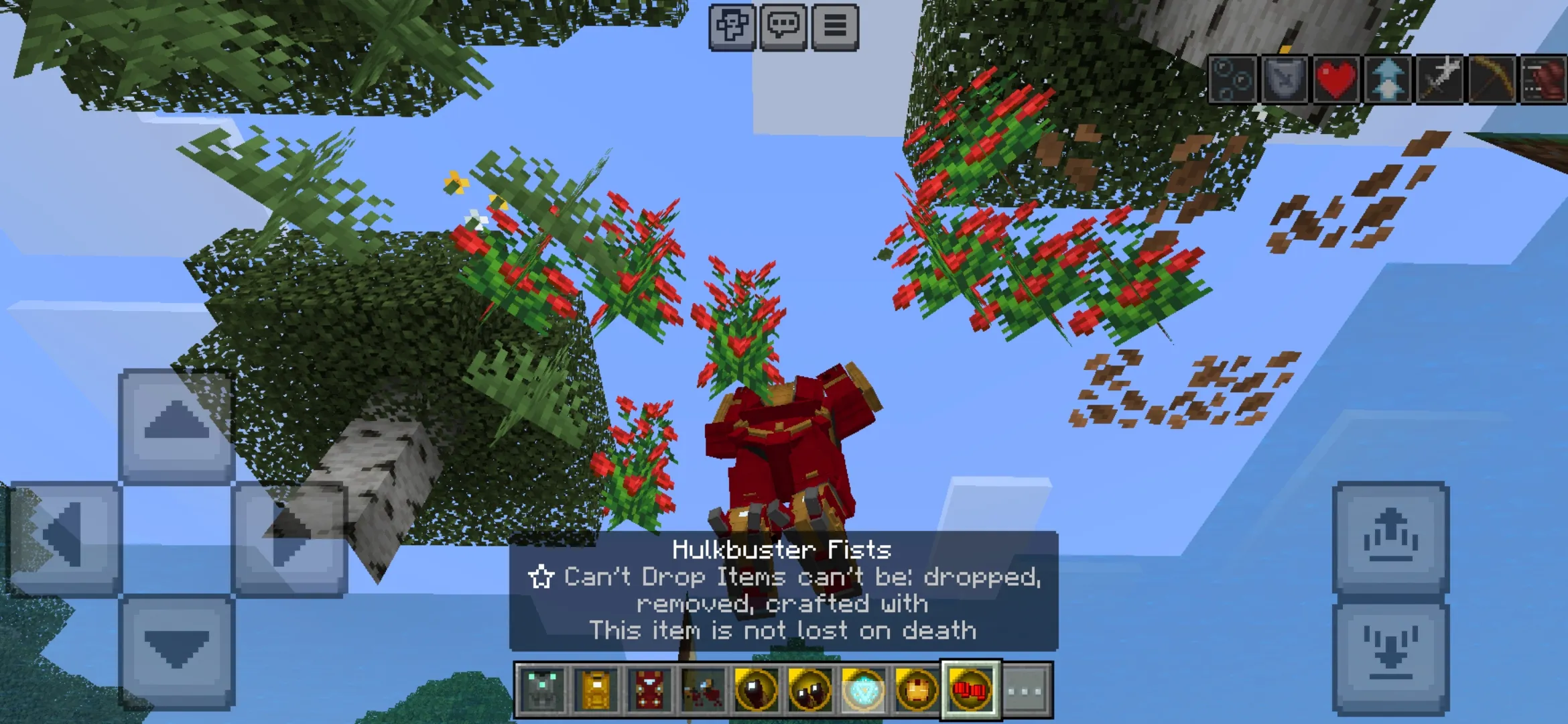 Options from Iron Man Mod for Minecraft PE