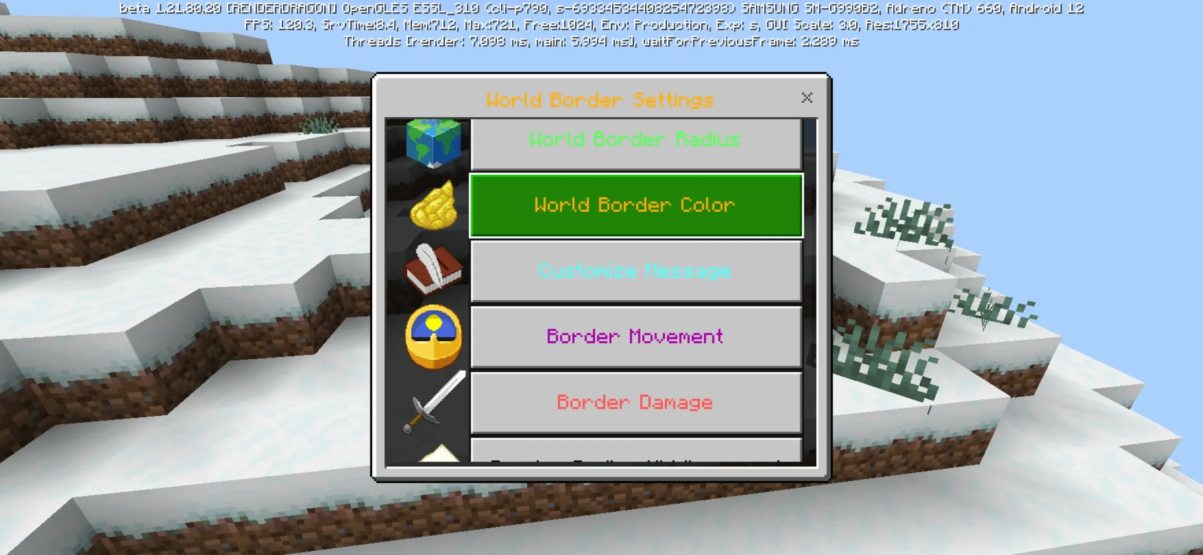 Settings from World Borders Mod for Minecraft PE