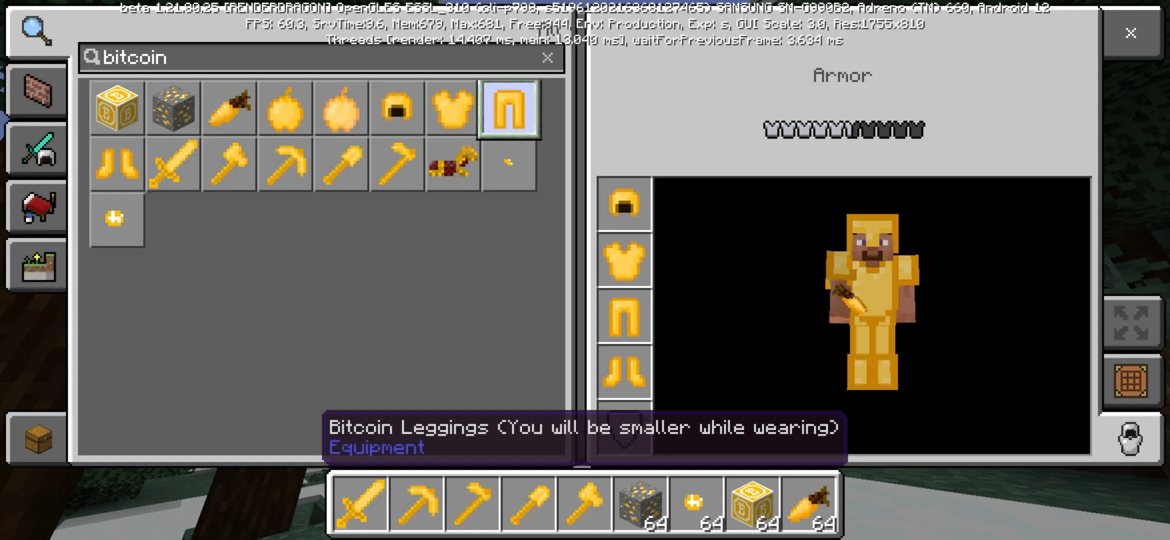 Armor from Bitcoin Mod for Minecraft PE