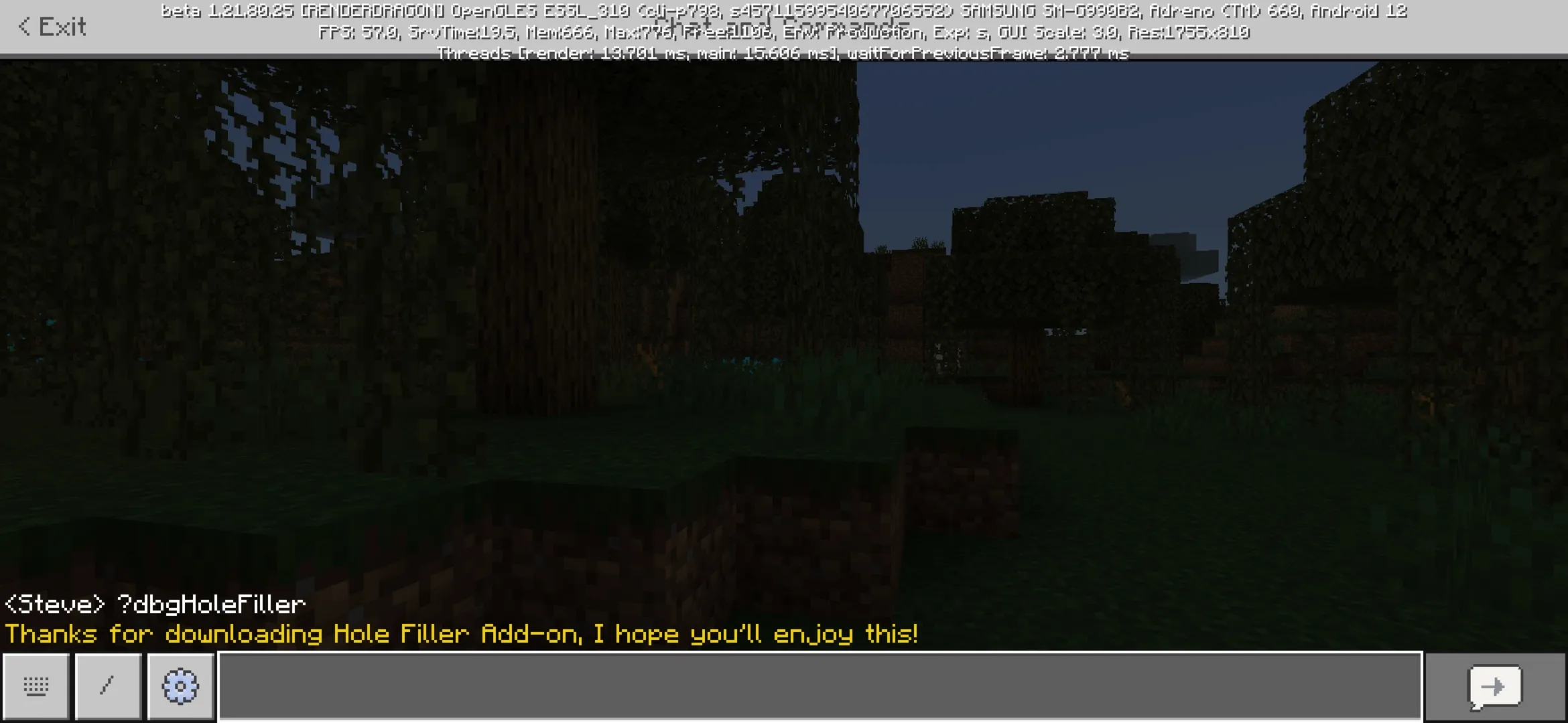 Chat from Hole Filler Mod for Minecraft PE