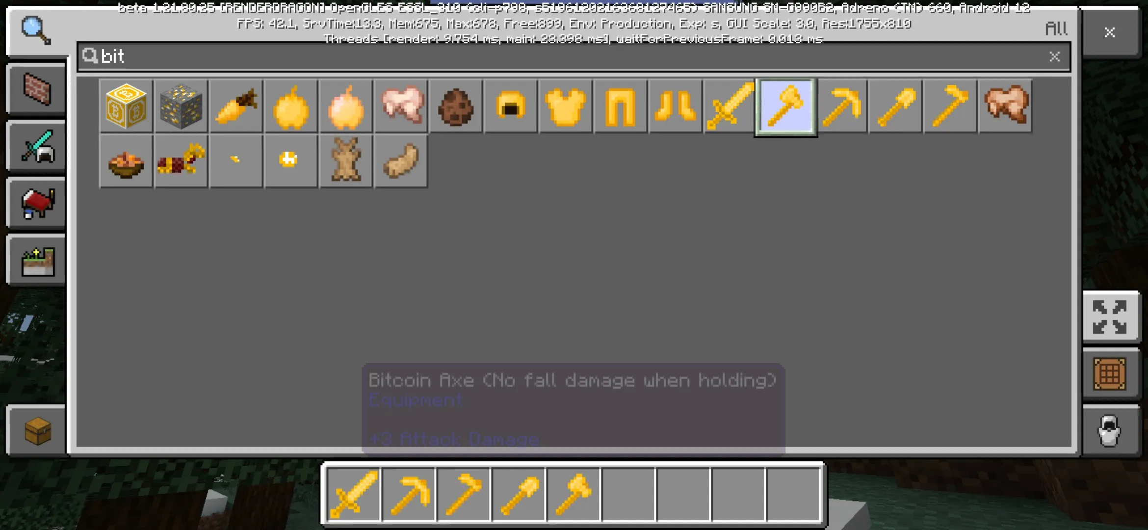 Inventory from MLB Fun Cave Mod for Minecraft PE