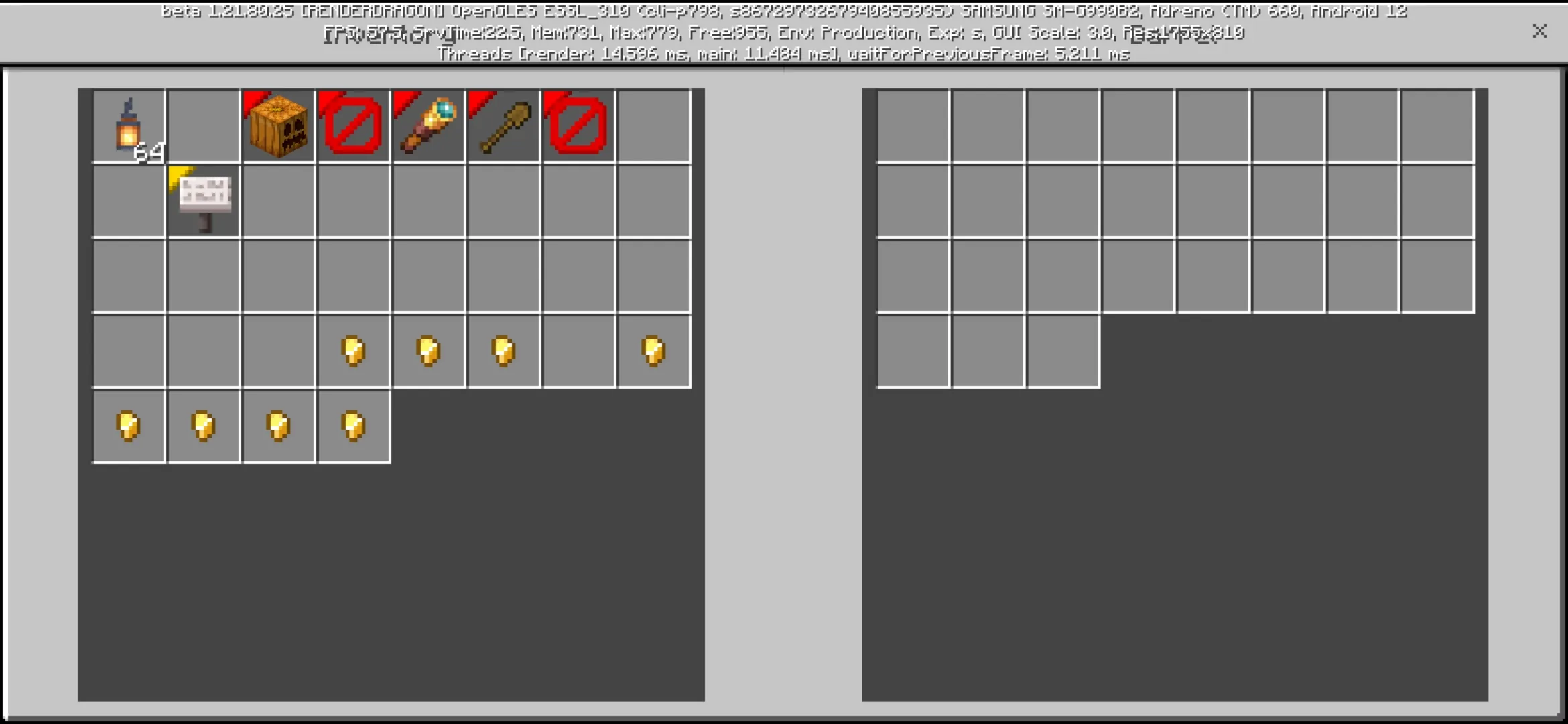 Inventory from Night Shift Map for Minecraft PE