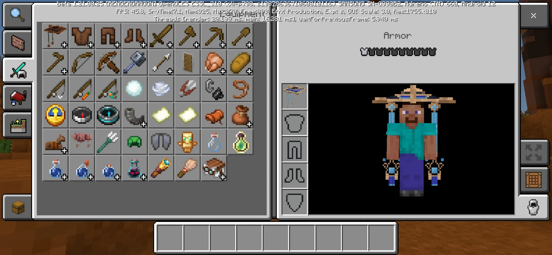 Inventory from Scaramouche Hat Mod for Minecraft PE