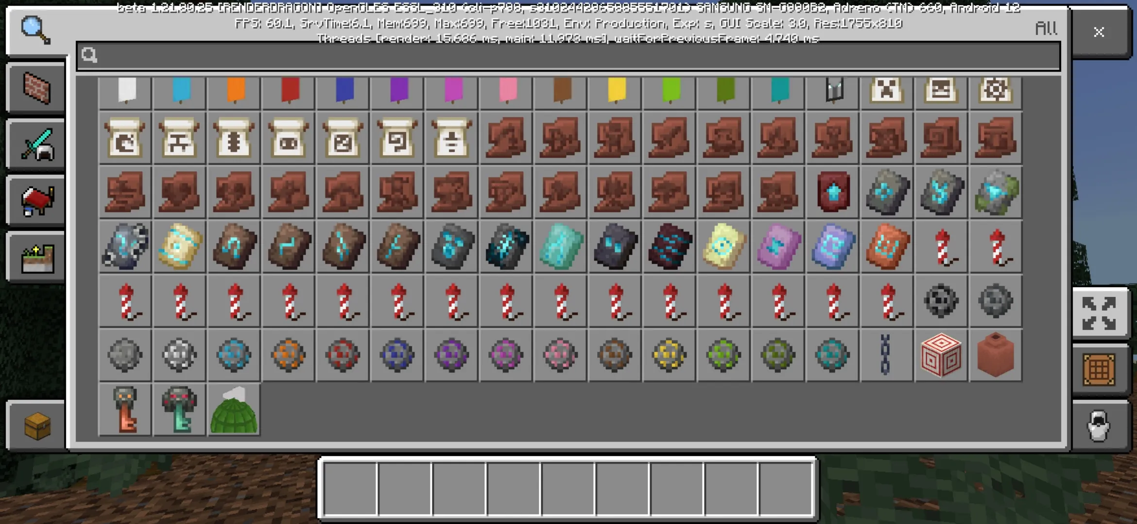 Inventory from Throwable Grenades Mod for Minecraft PE