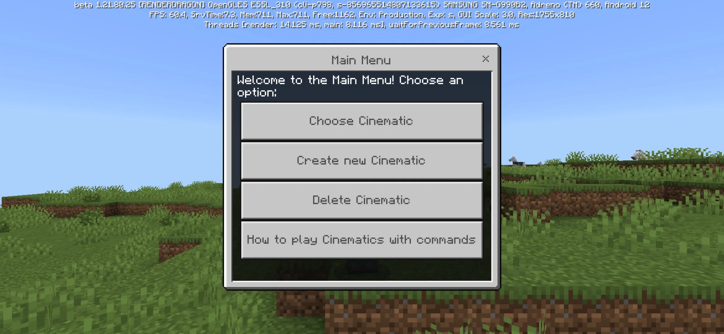 Menu from Cinema Mod for Minecraft PE