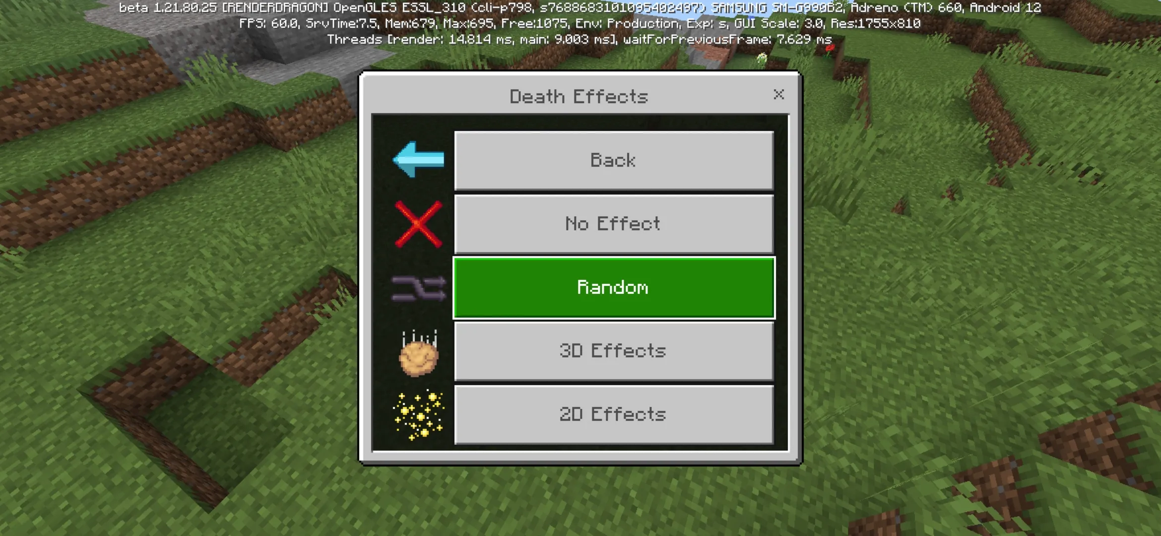 Menu from Damage Effects Mod for Minecraft PE
