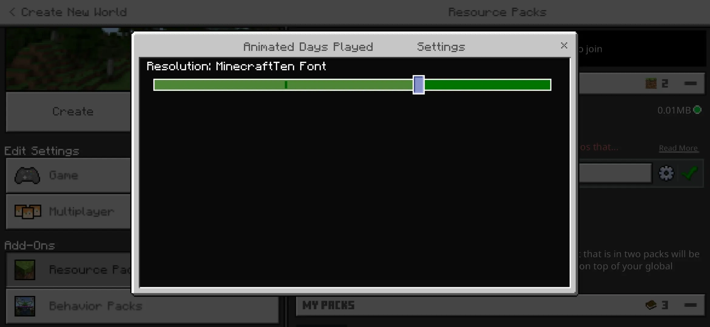 Settings from Days Played Texture Pack for Minecraft PE