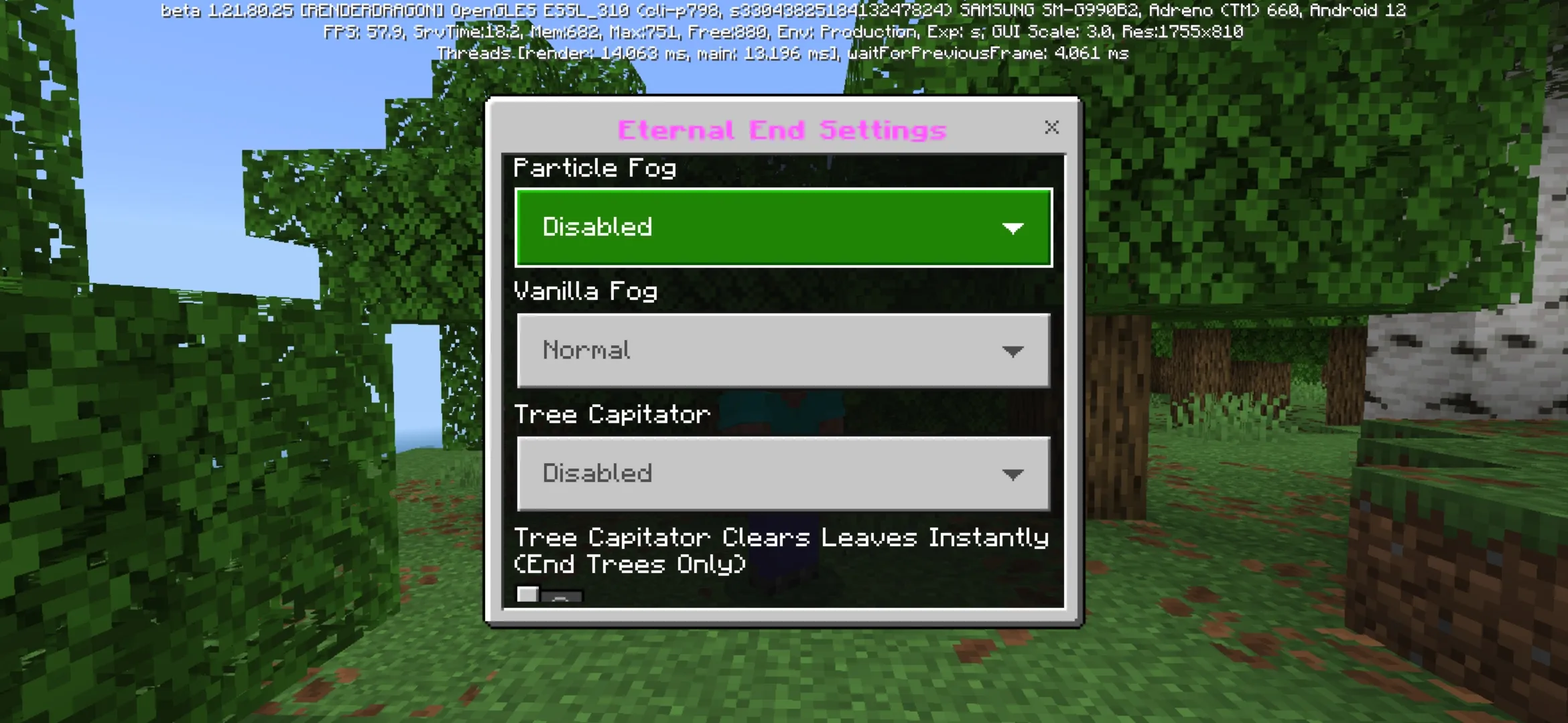 Settings from Elder from Ender World Mod for Minecraft PE