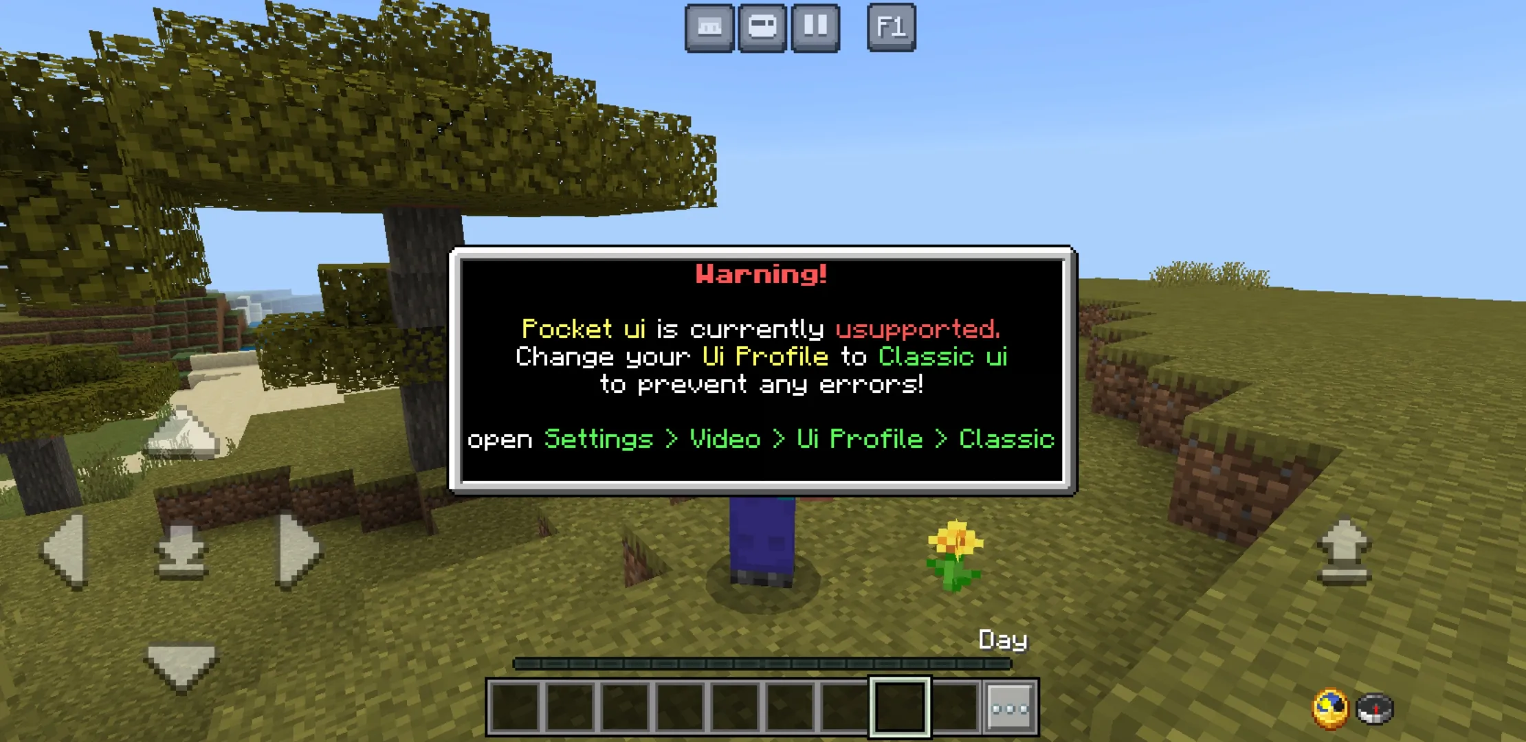 Warning from Hud Plus Texture Pack for Minecraft PE
