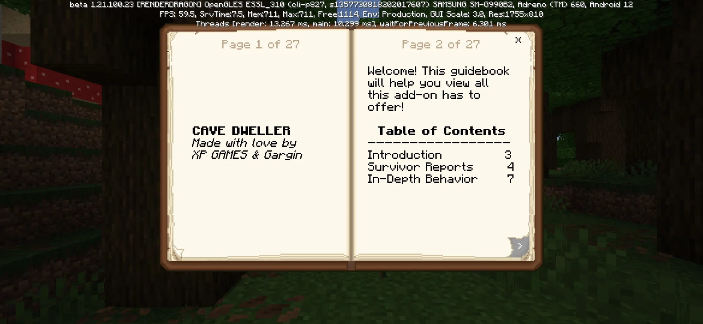 Book from Cave Dweller Mod for Minecraft PE