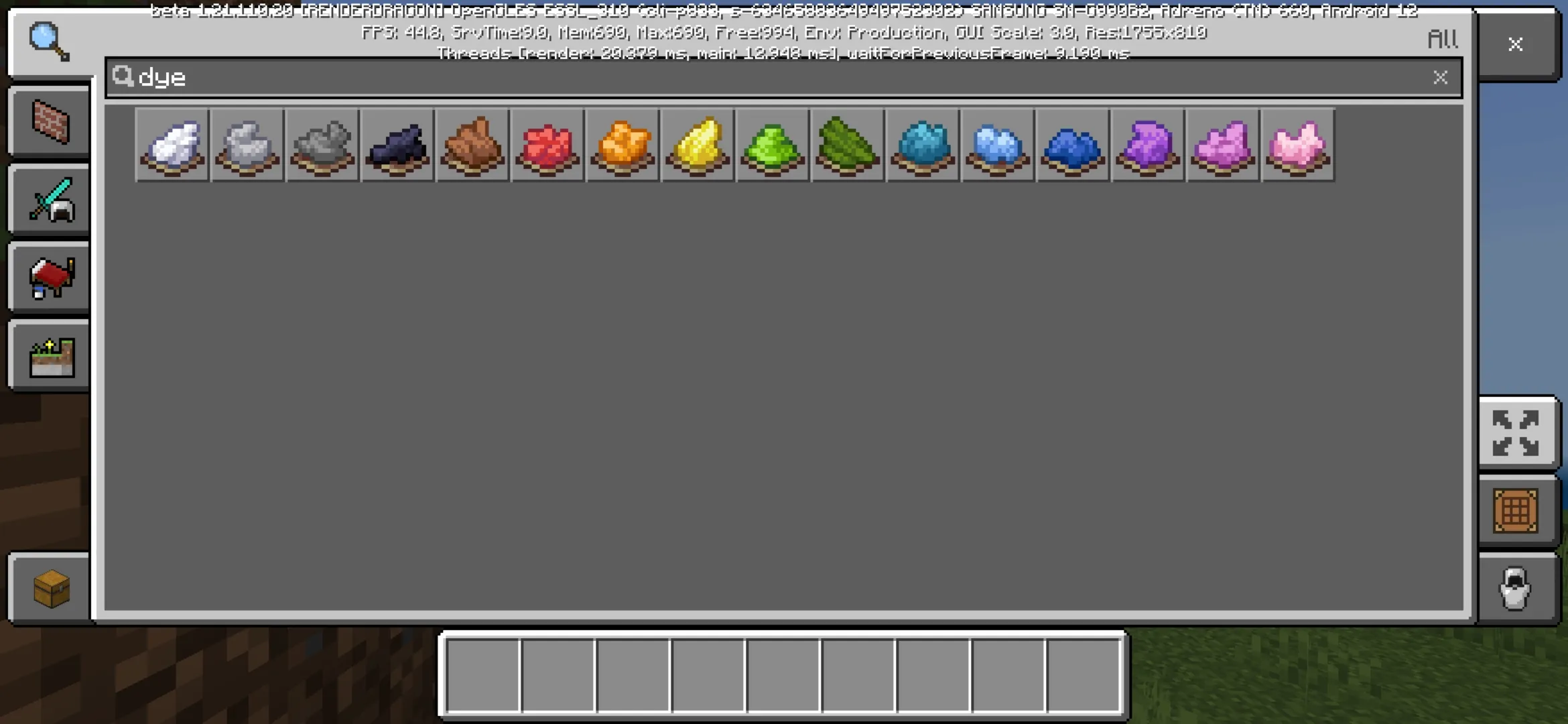 Dyes from Minecraft 1.21