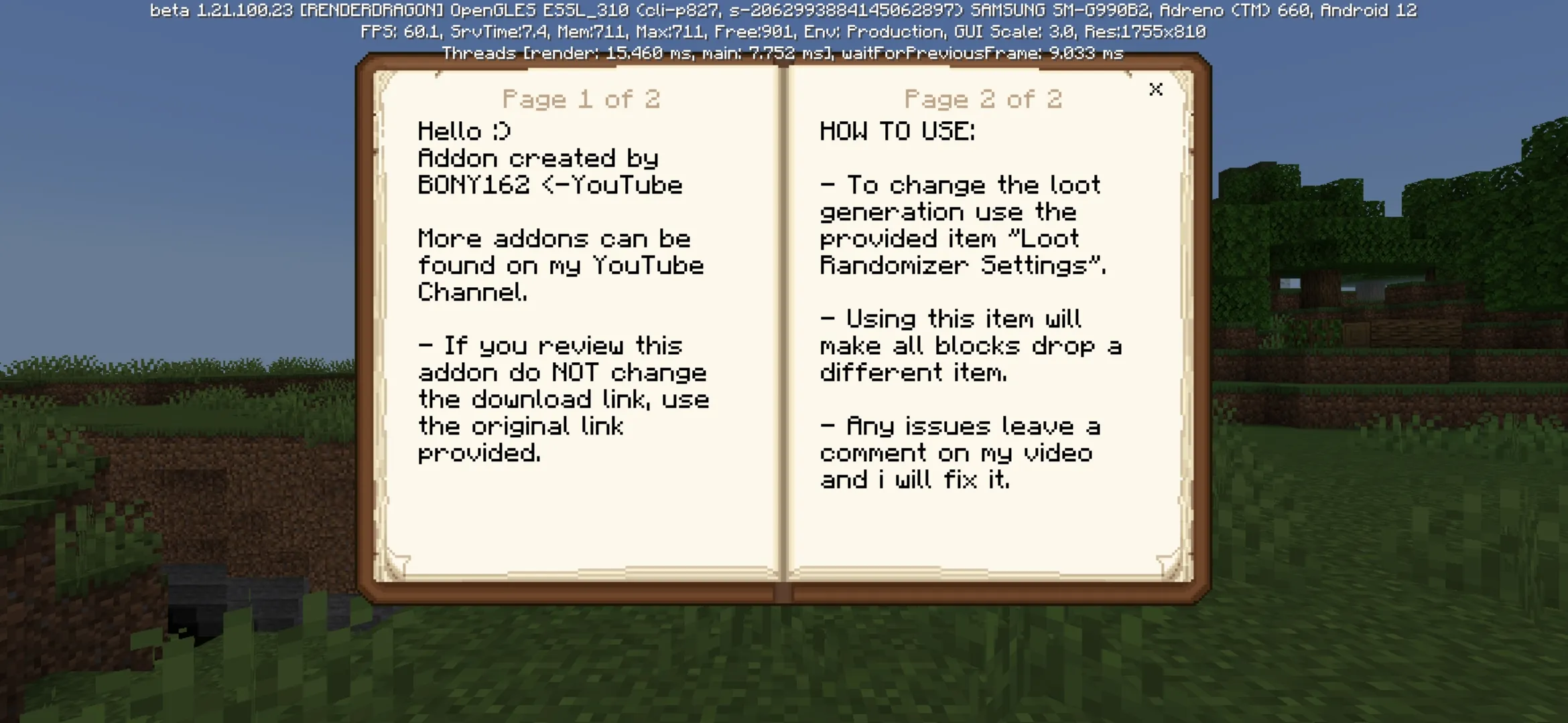 Info from Loot Randomizer Mod for Minecraft PE