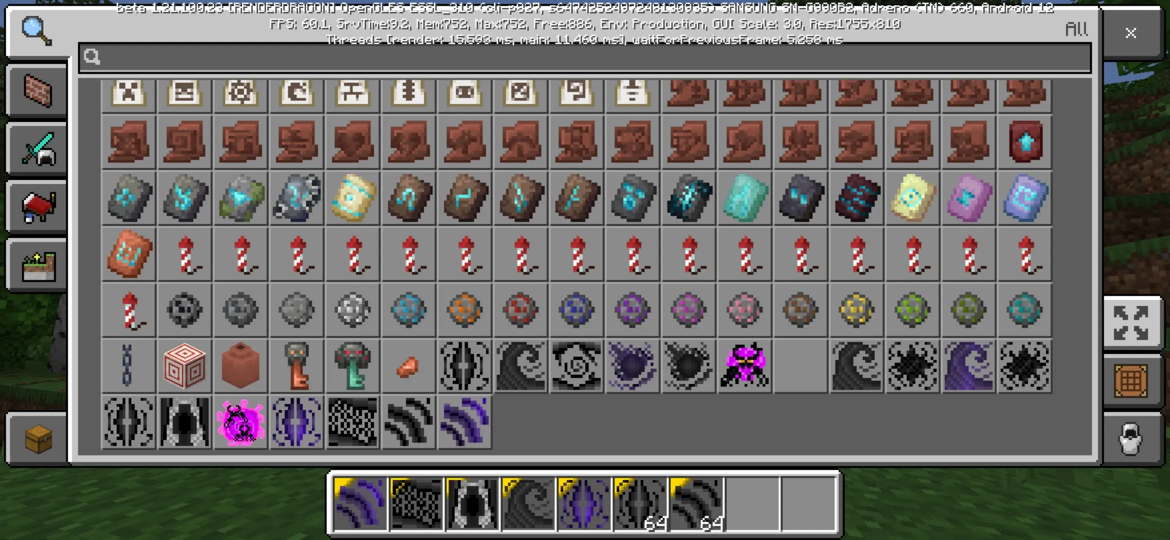 Inventory from Dark Magic Mod for Minecraft PE
