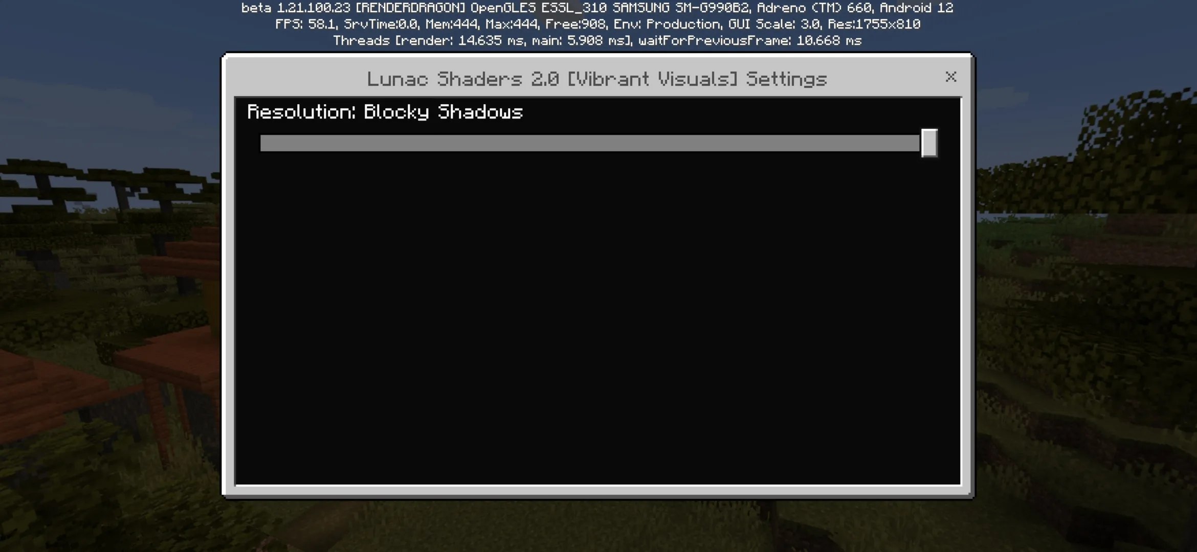 Settings from Lunac Shader for Minecraft PE
