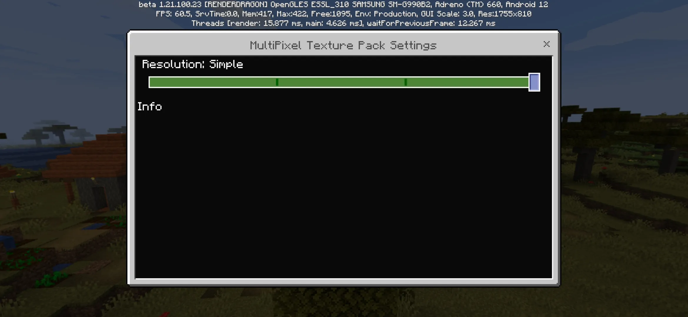 Settings from MultiPixel Texture Pack for Minecraft PE