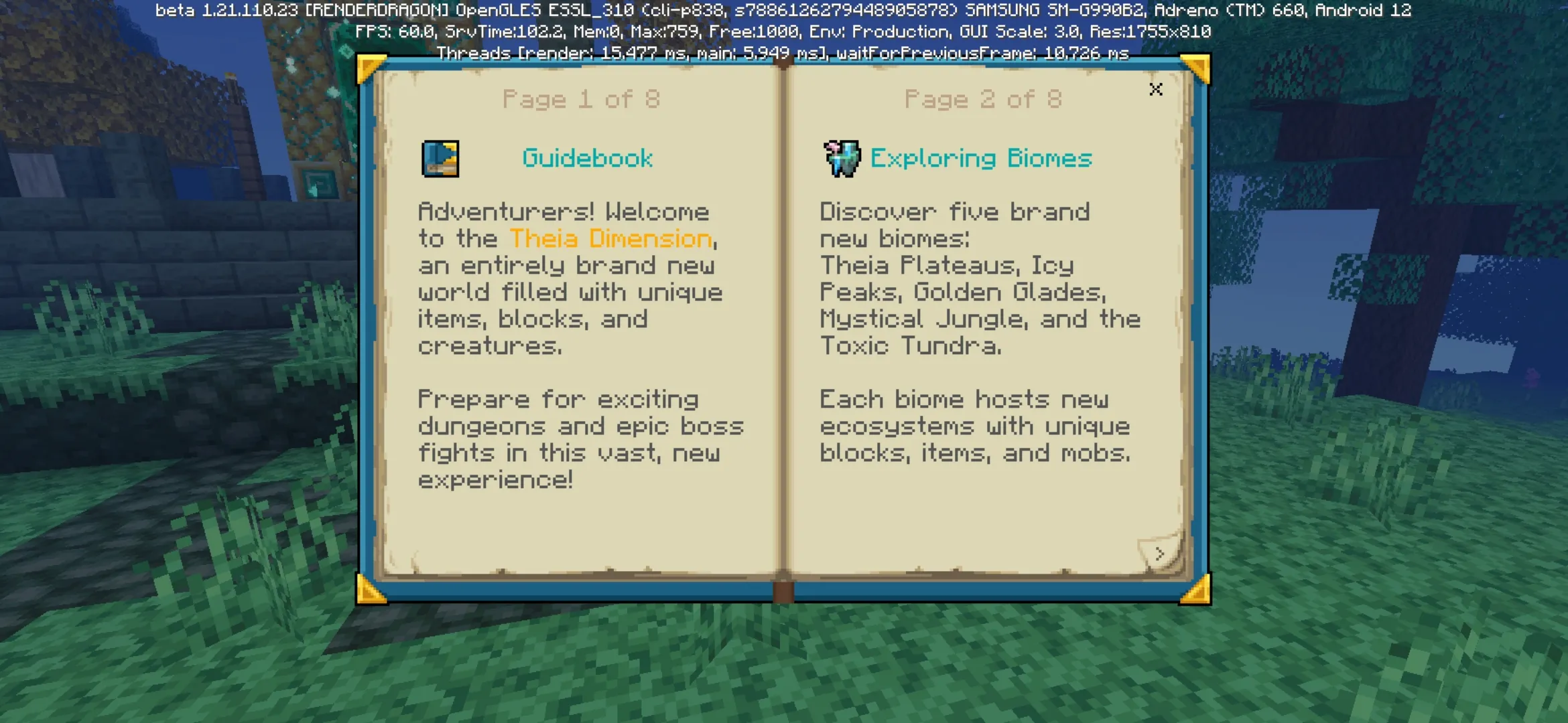 Book from Theia Dimension Mod for Minecraft PE