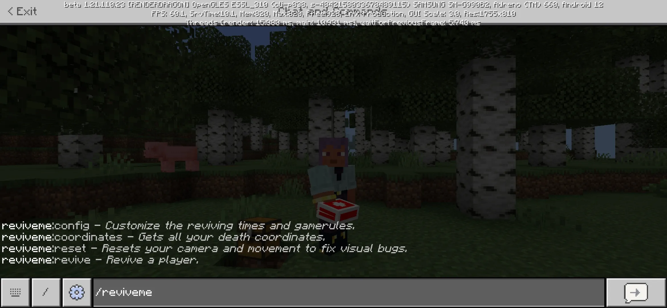 Commands from Revive Me Mod for Minecraft PE