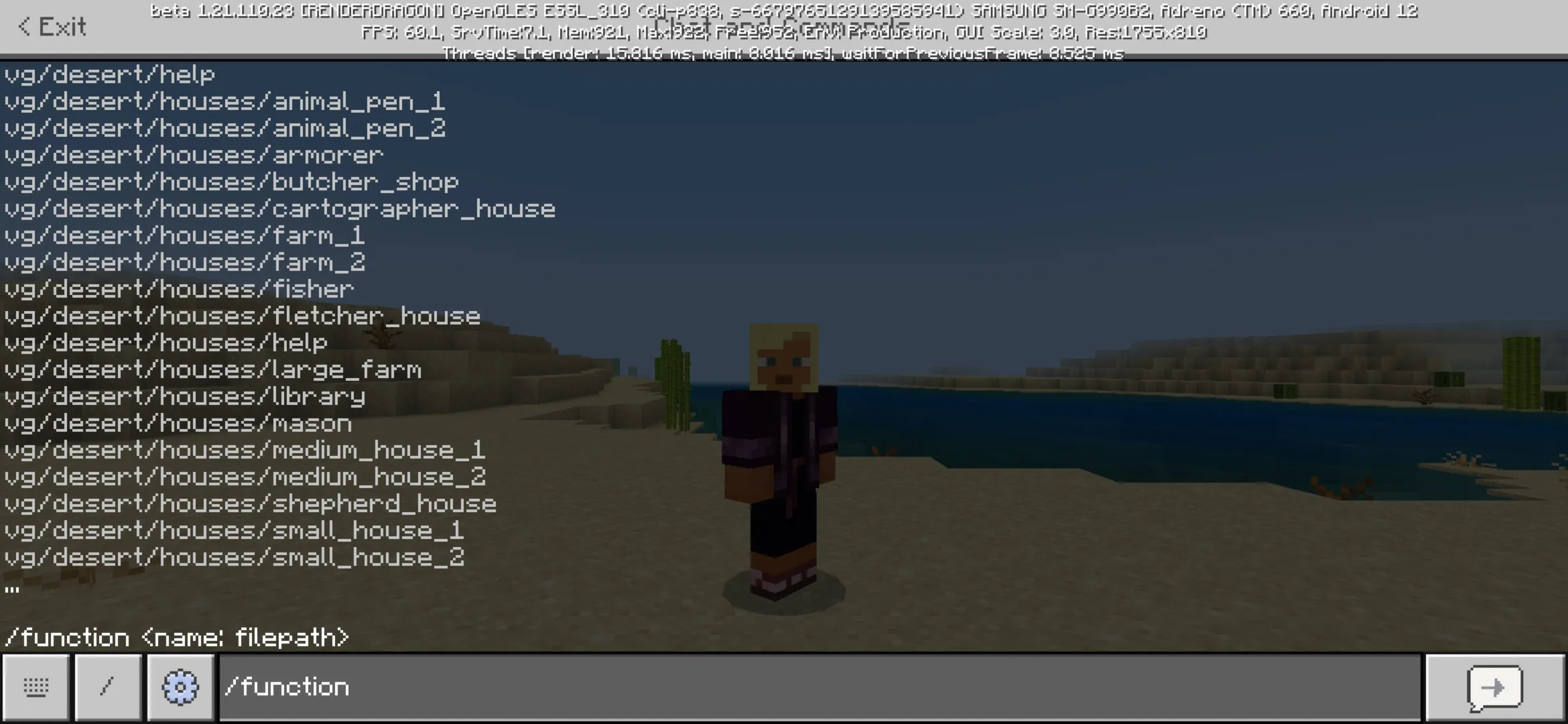 Commands from Village Generator Mod for Minecraft PE