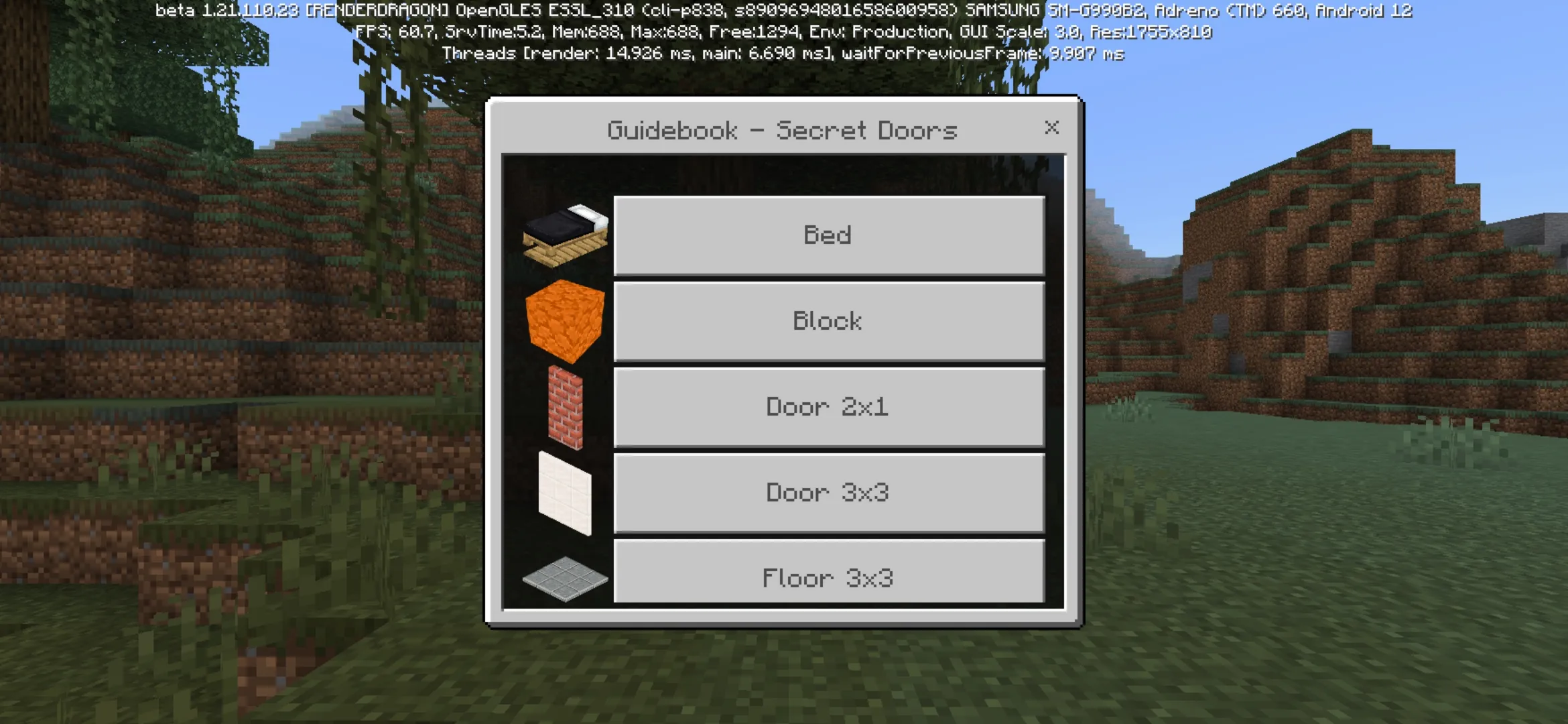 Guidebook from Secret Doors Mod for Minecraft PE