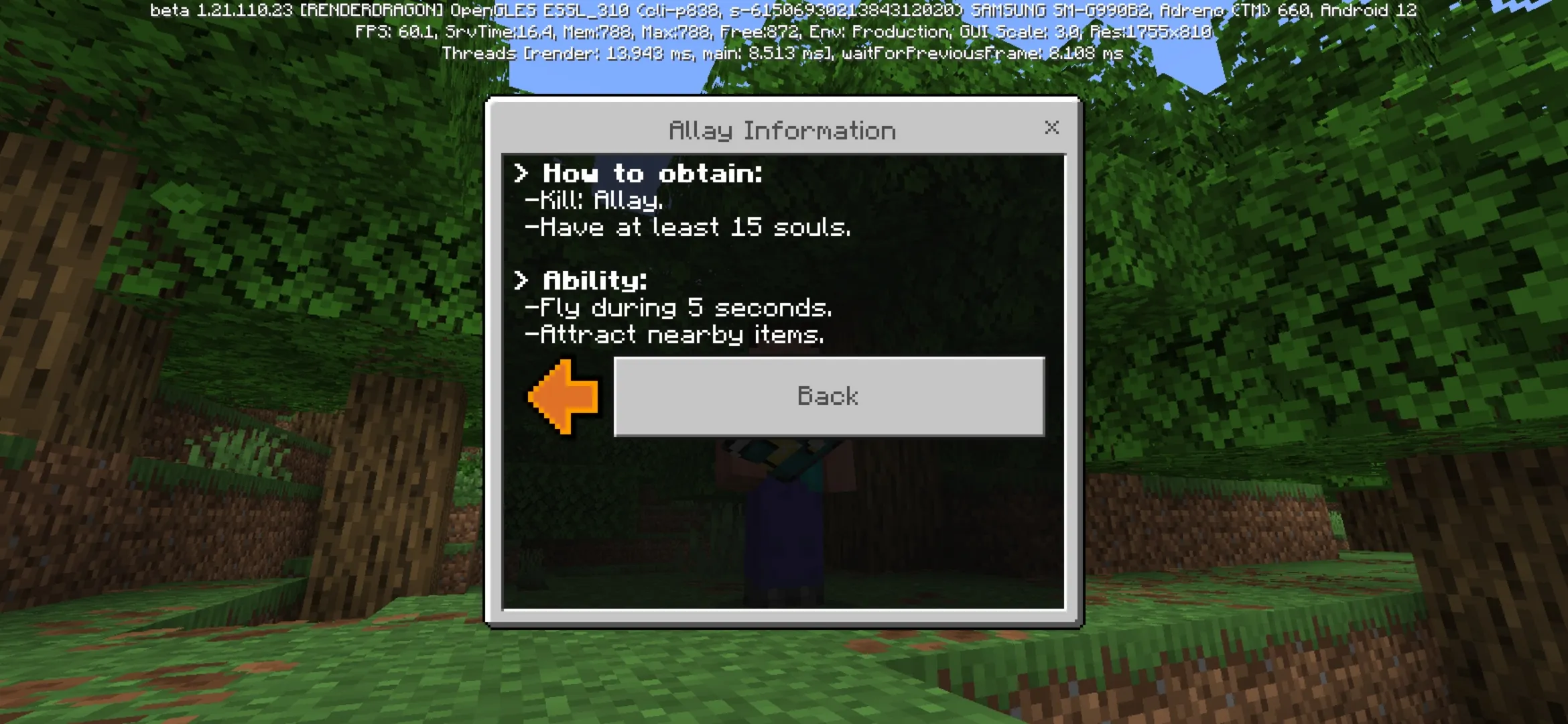 Info from Become a Mob Mod for Minecraft PE