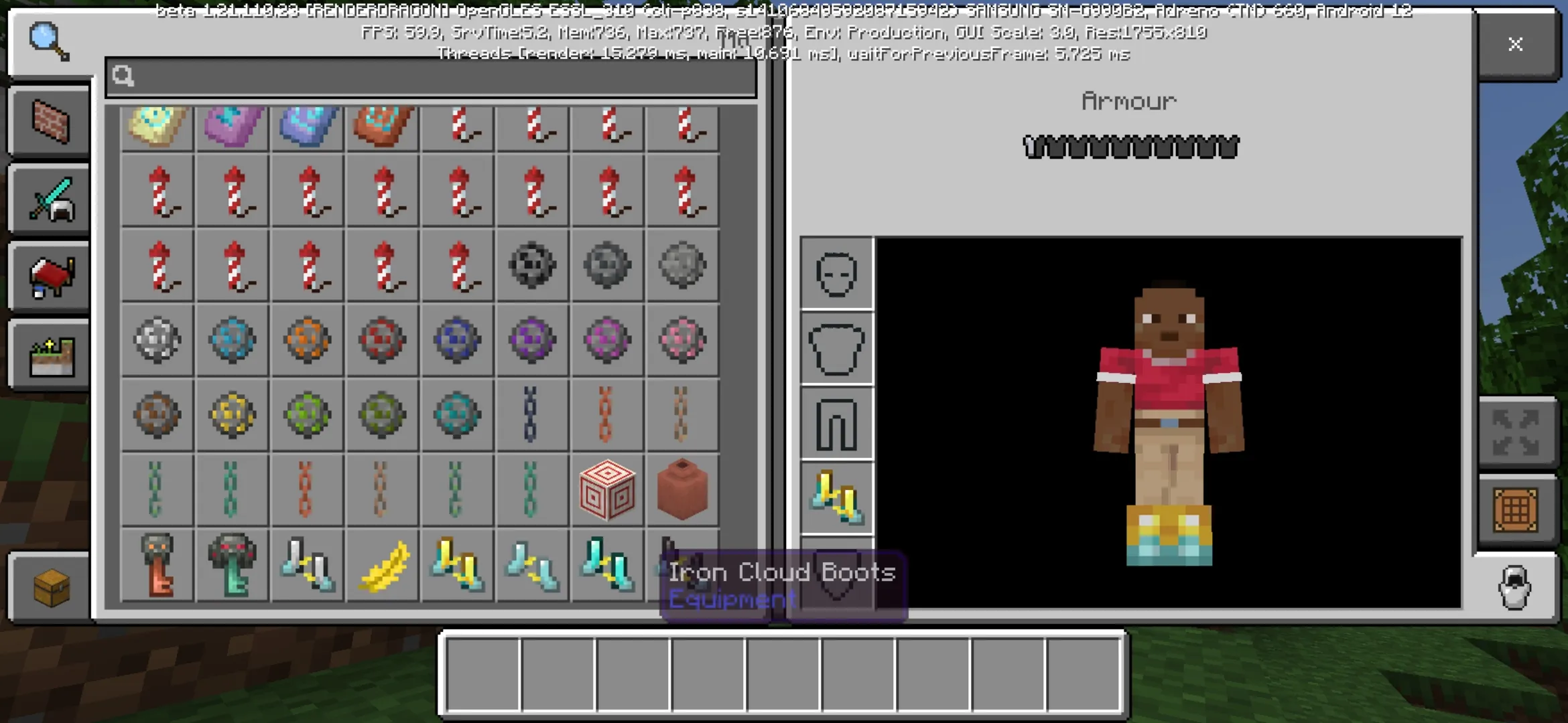 Inventory from Cloud Boots Mod for Minecraft PE