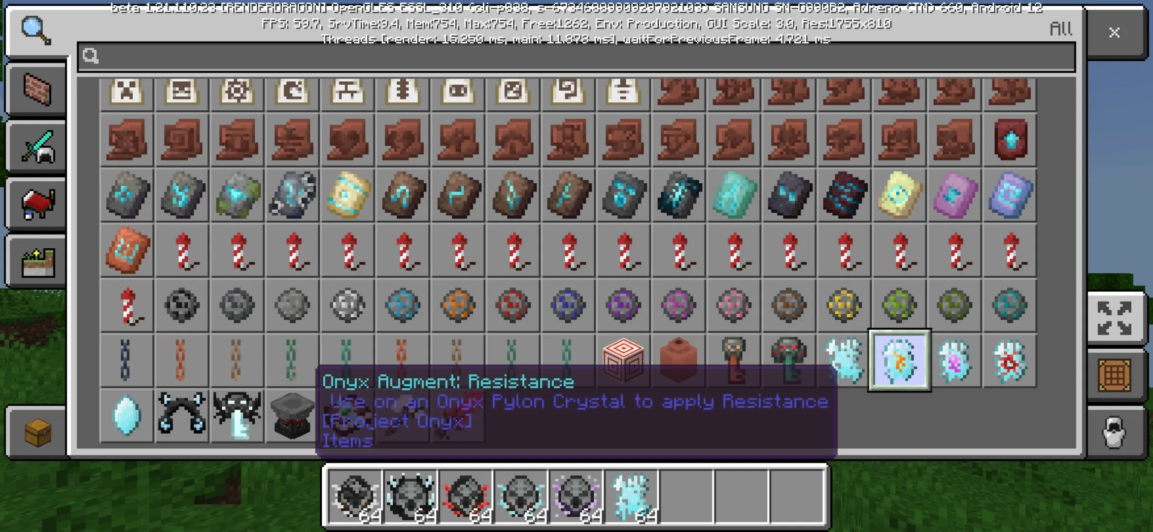 Inventory from Project Onyx Mod for Minecraft PE