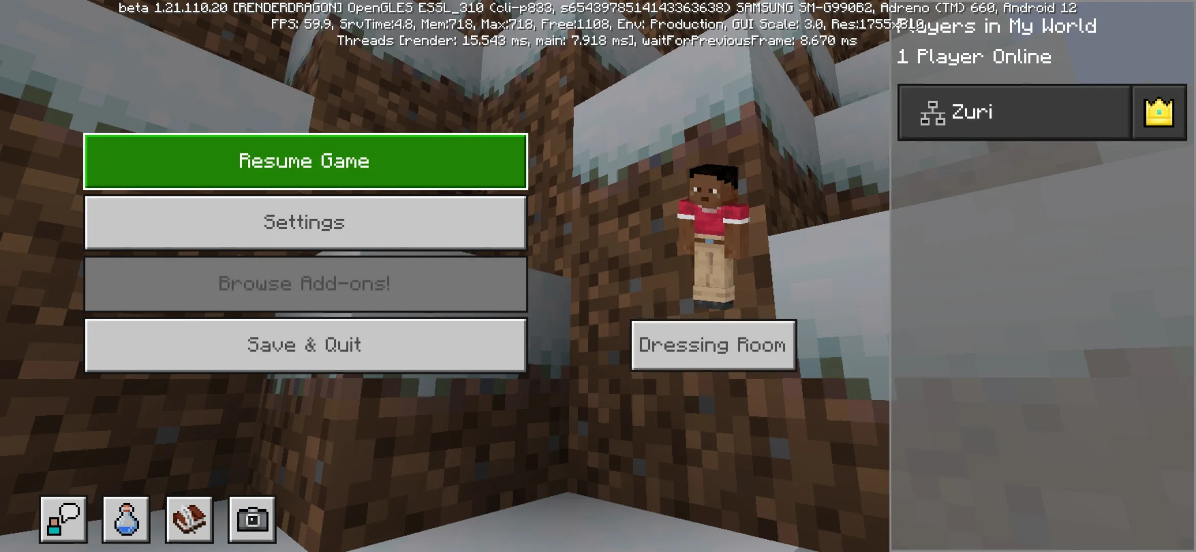 Pause from Gote Supporter Mod for Minecraft PE