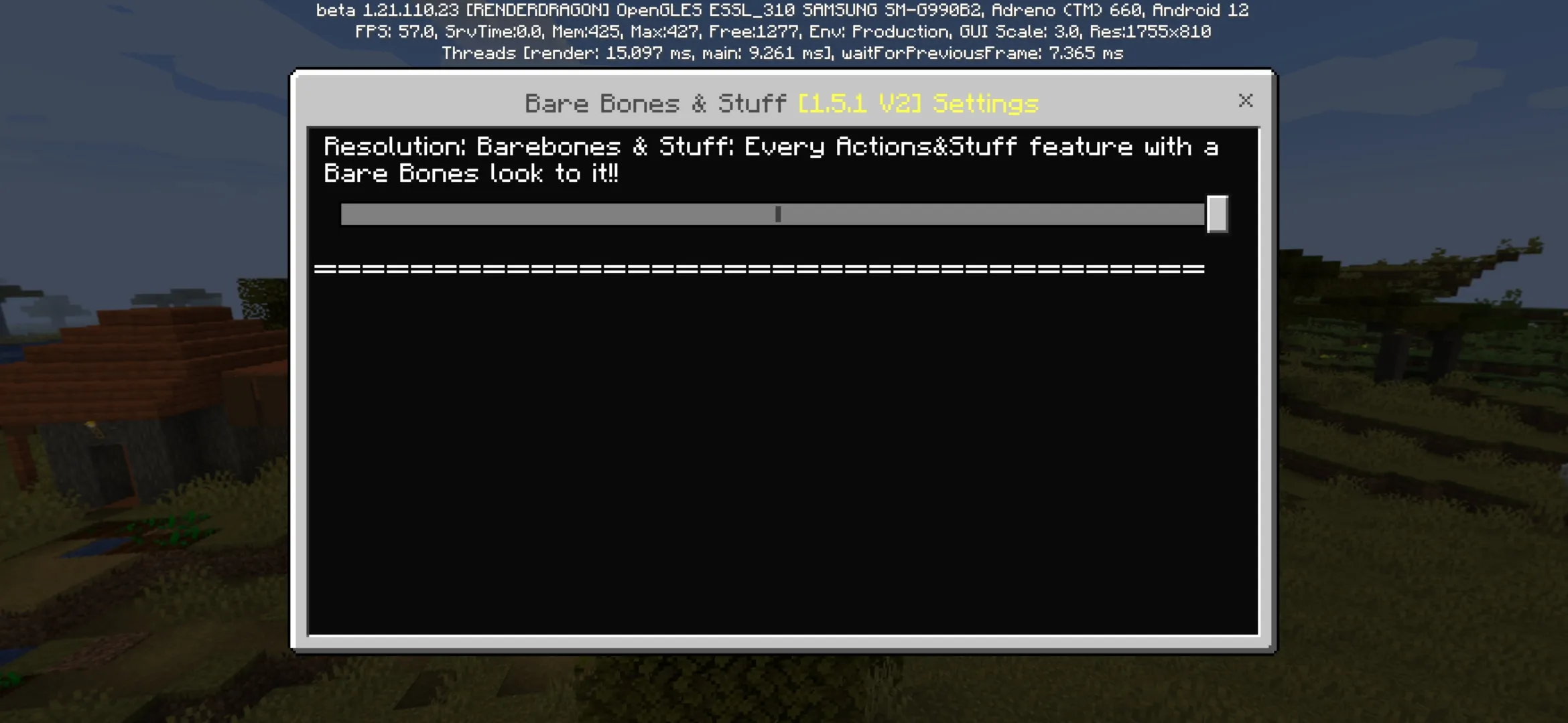 Settings from Bare Bones Texture Pack for Minecraft PE