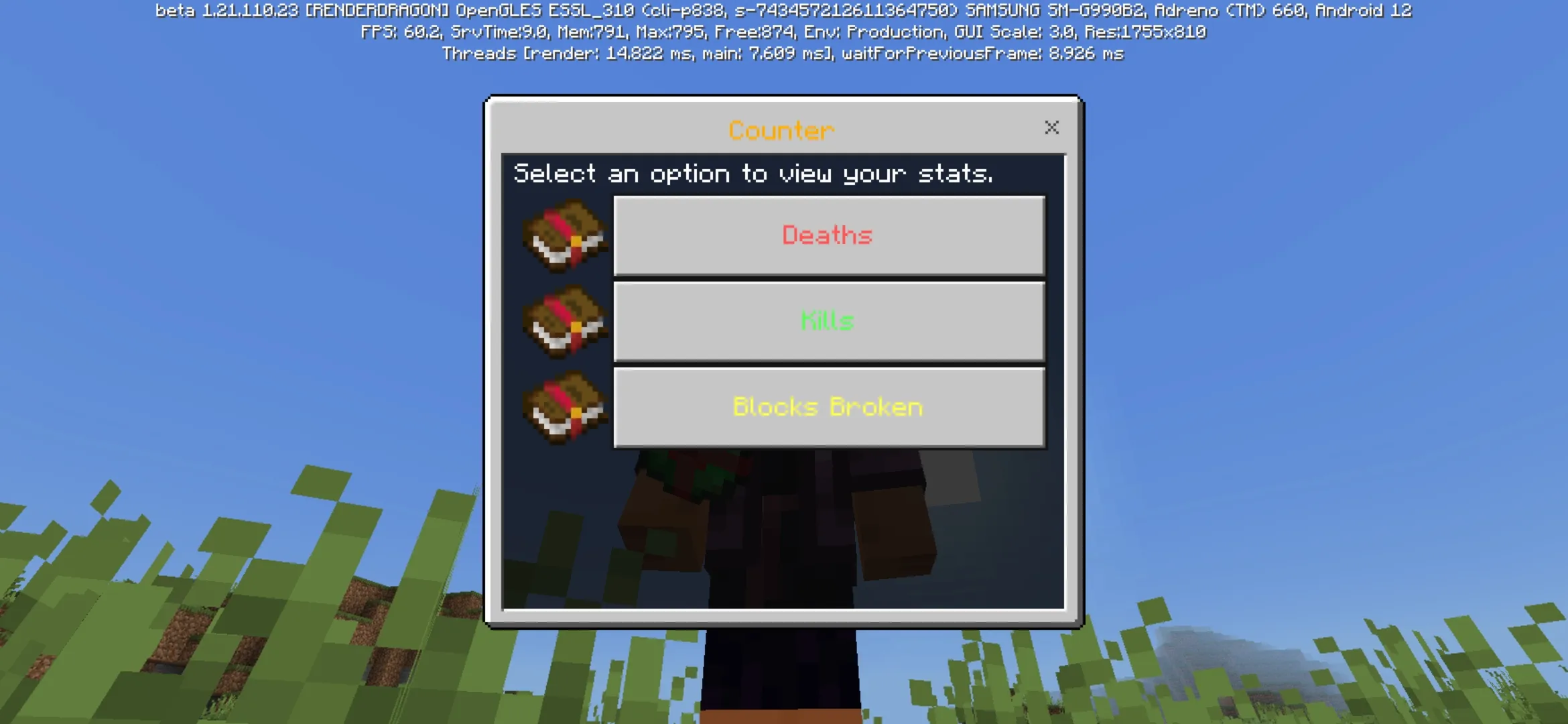 Settings from Counter Mod for Minecraft PE