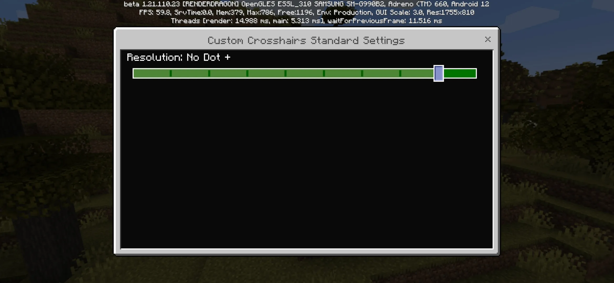 Settings from Custom Crosshairs Mod for Minecraft PE