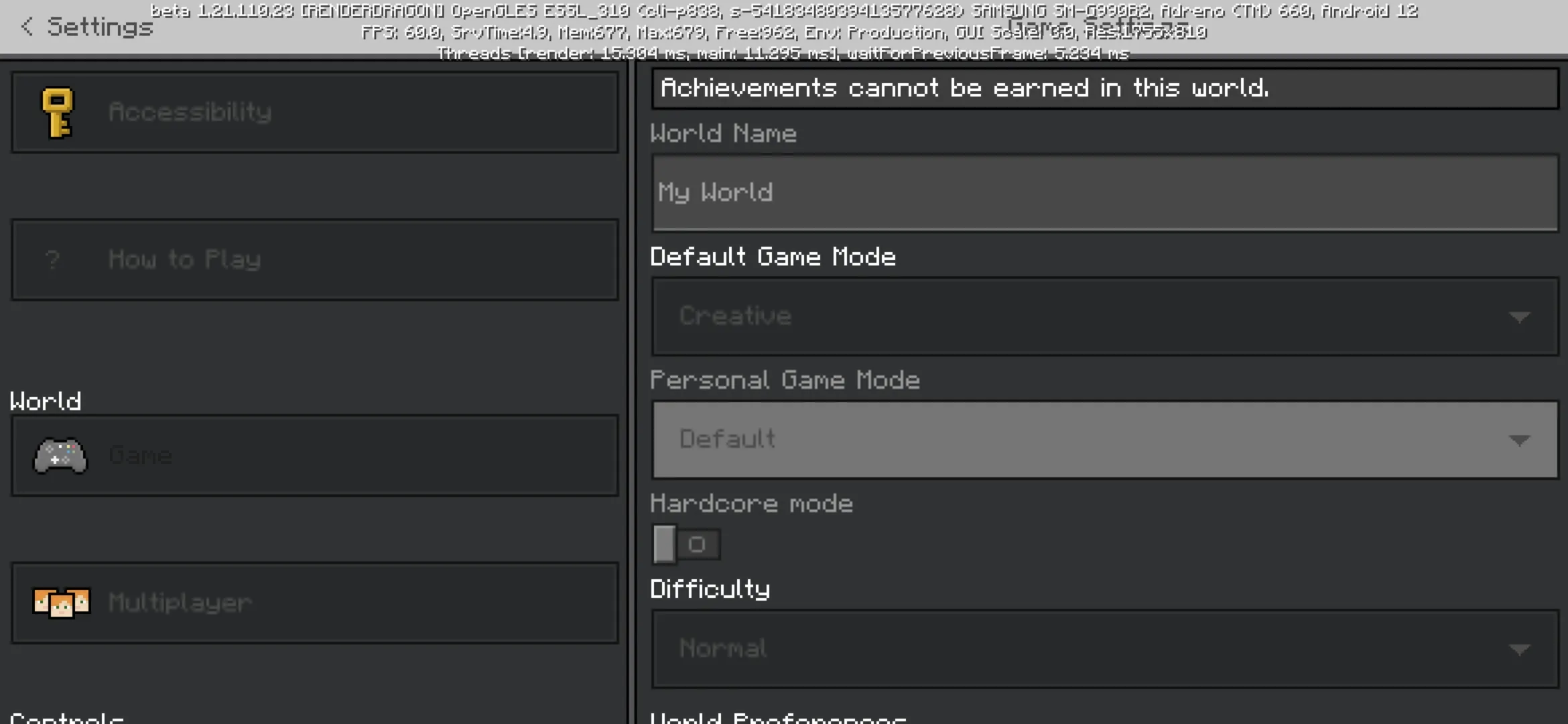 Settings from Darkness Texture Pack for Minecraft PE