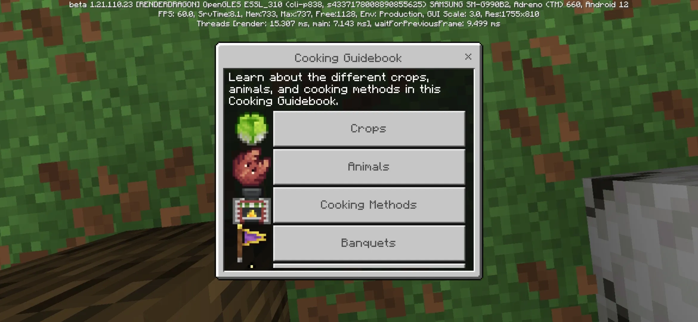 Guidebook from Cooking Mod for Minecraft PE