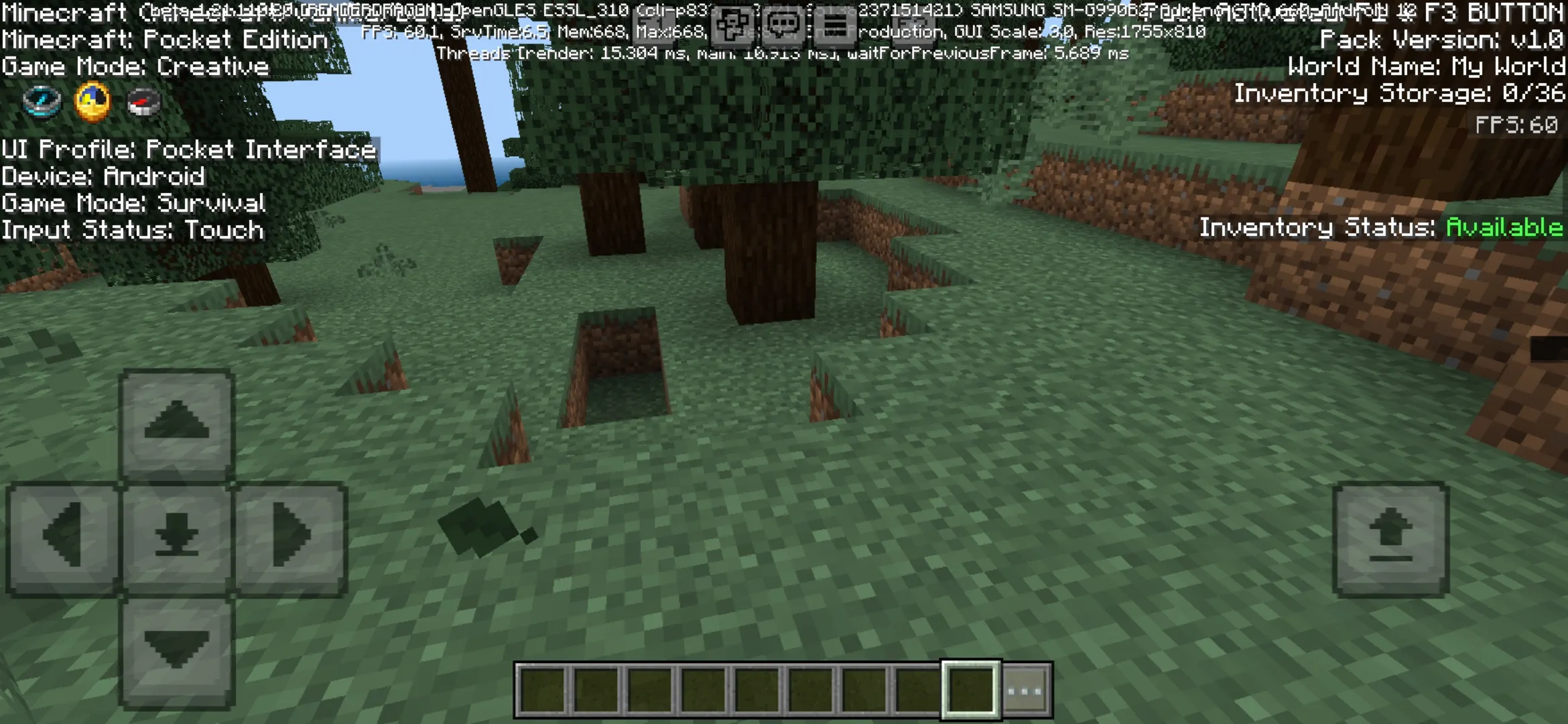 Info from F1 and F3 Buttons Texture Pack for Minecraft PE