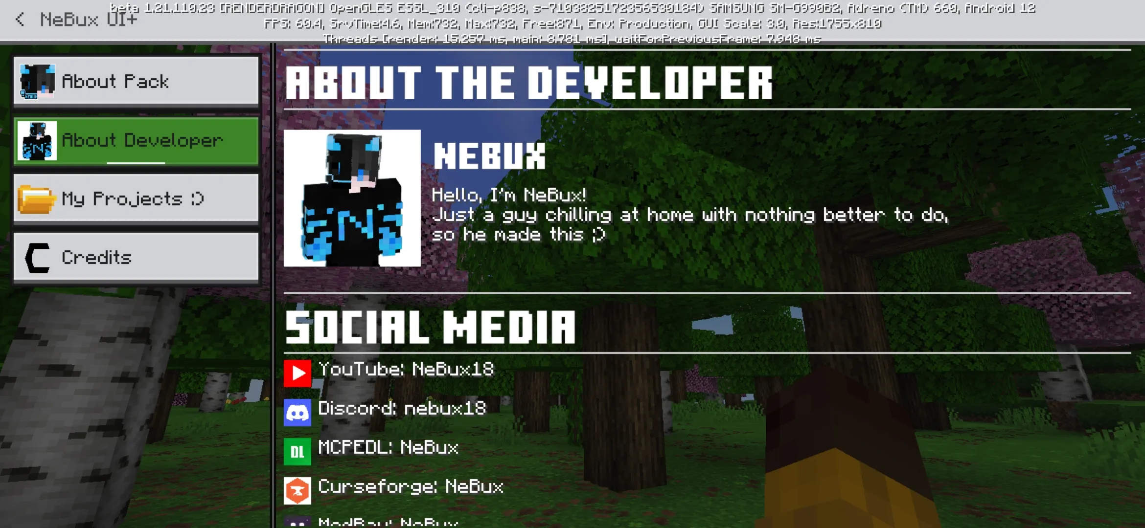 Info from Nebux Extreme Texture Pack for Minecraft PE