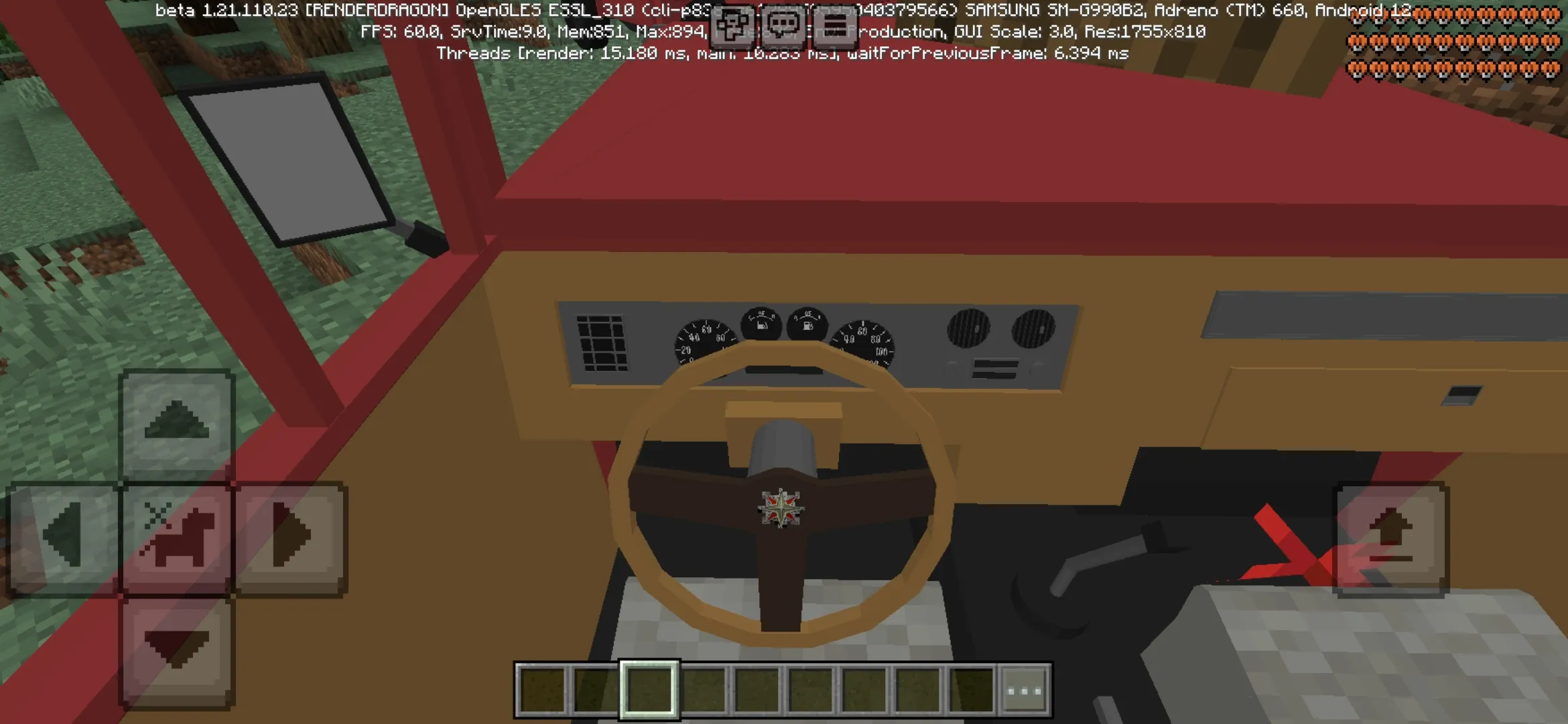 Inside from Trevors Cars Mod for Minecraft PE