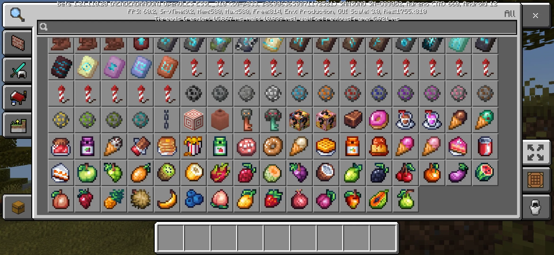 Inventory from Lucky Foods Mod for Minecraft PE