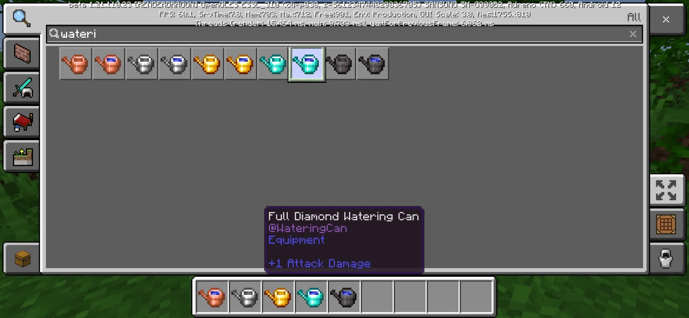Items from Watering Cans Mod for Minecraft PE