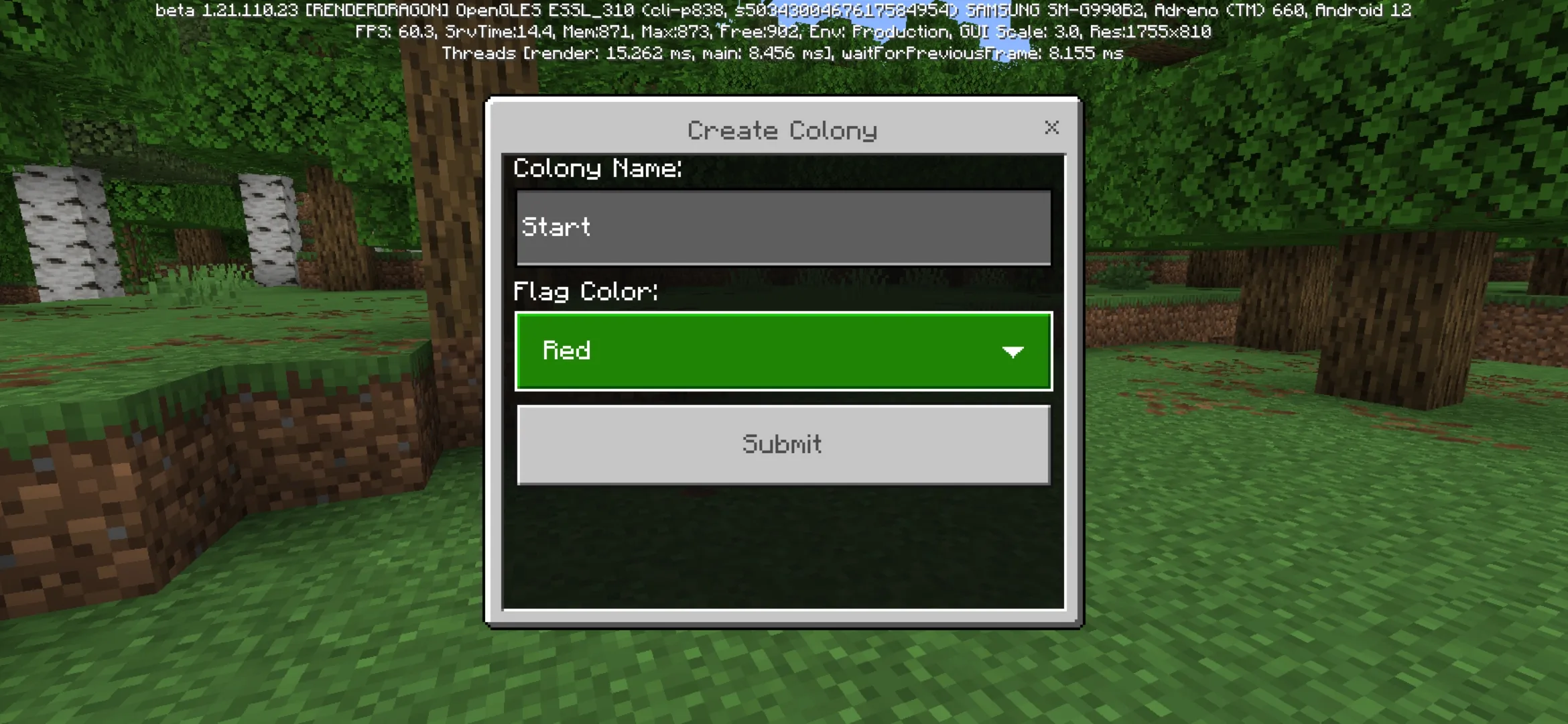 Options from Create a Civilization Mod for Minecraft PE
